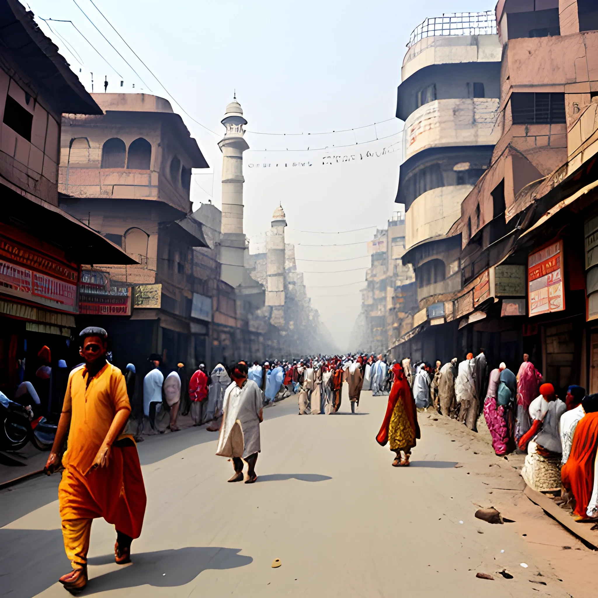 a old Delhi street plenty of people
