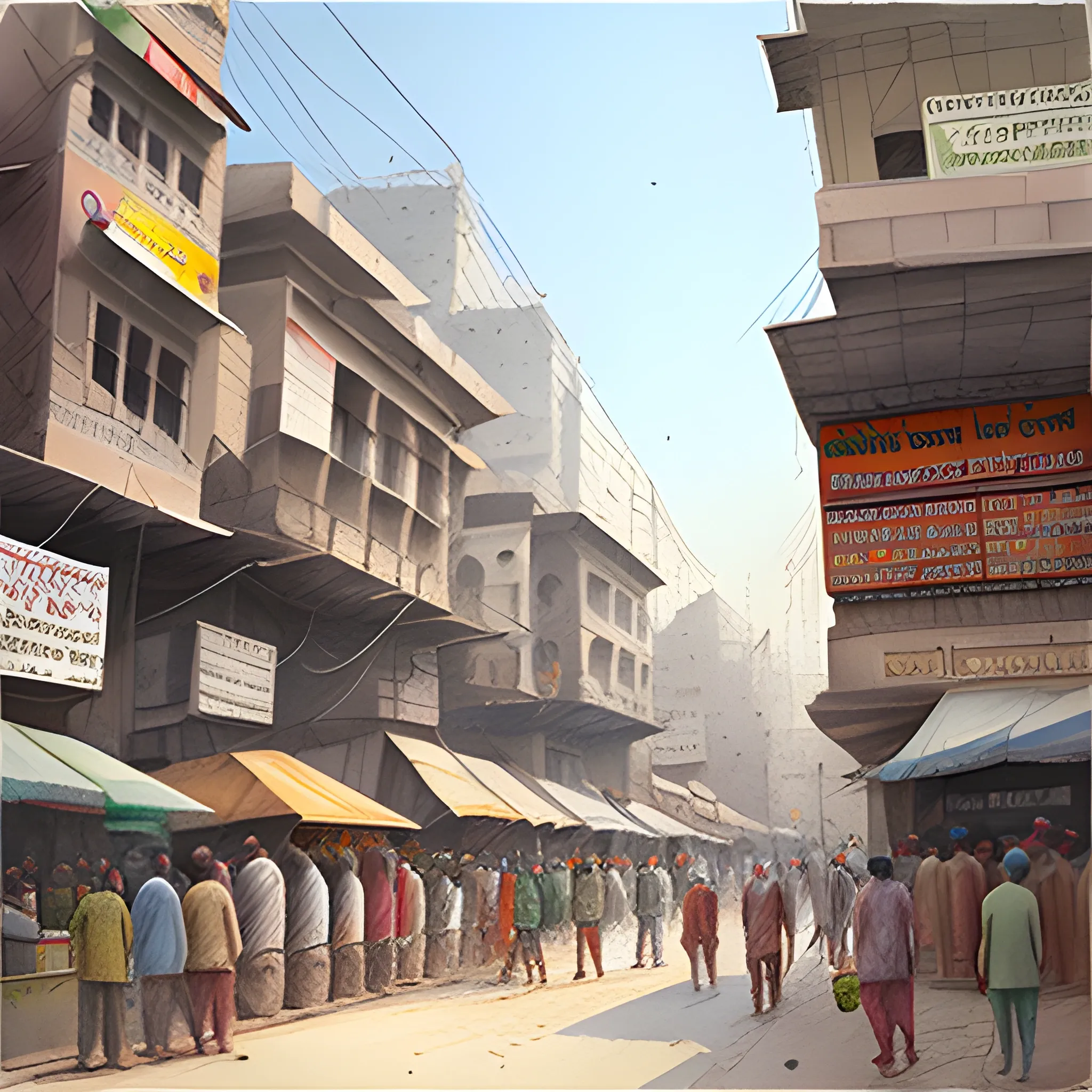 a old Delhi street plenty of people
, Pencil Sketch, Water Color, Water Color, Oil Painting, 3D, Cartoon