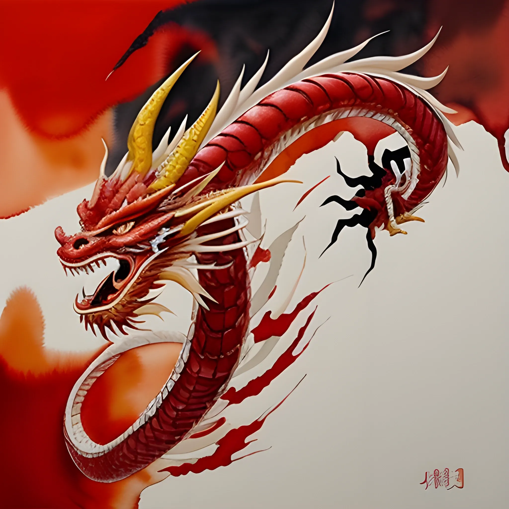 Chinese dragon, red, abstract painting, highly artistic, good color scheme, soft warm colors. Beautiful and meticulous artistic watercolor Vincent. (2022), Oil Painting