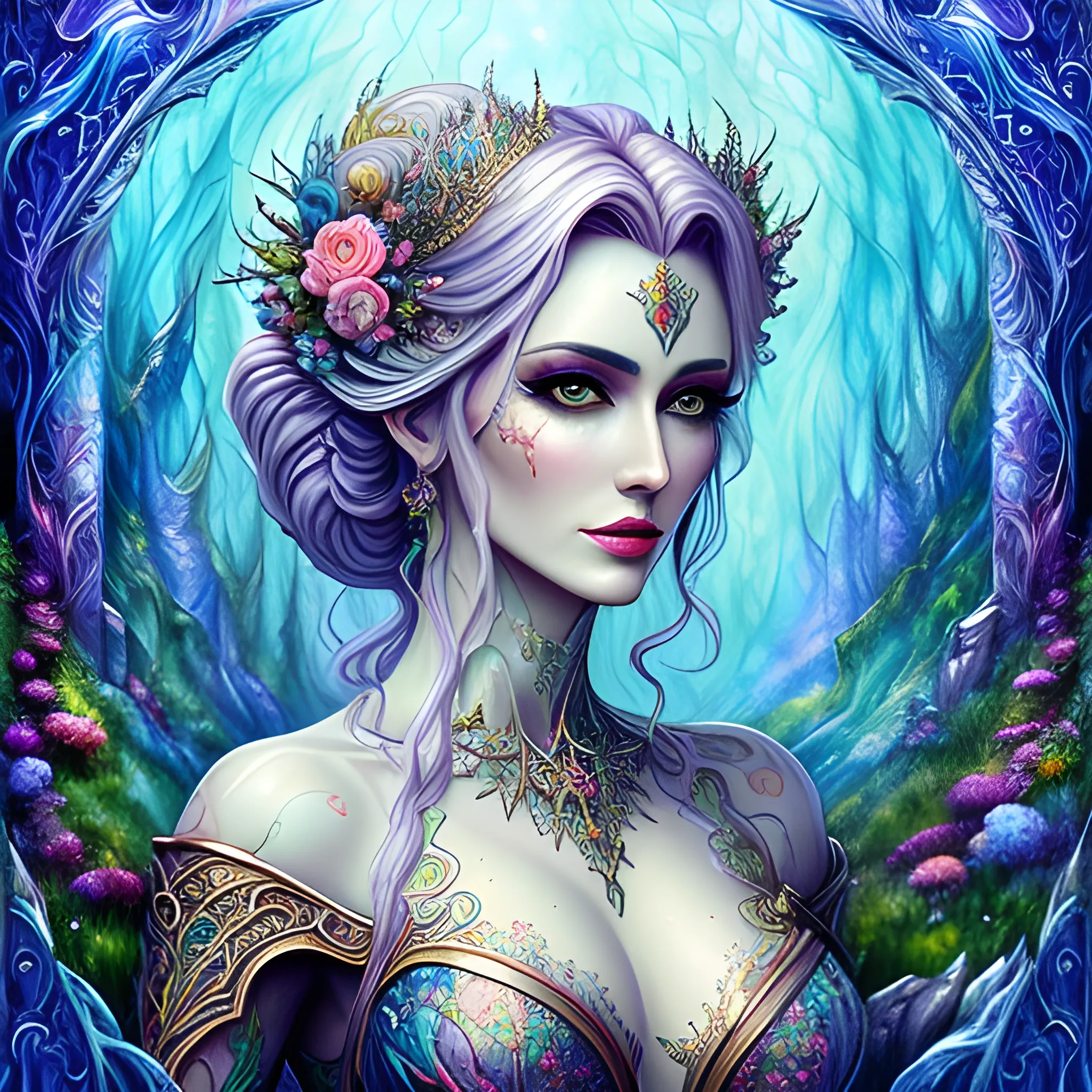 Beautiful girl, concept art, 8k intricate details, fairytale style,, Water Color, Trippy, Oil Painting, 3D