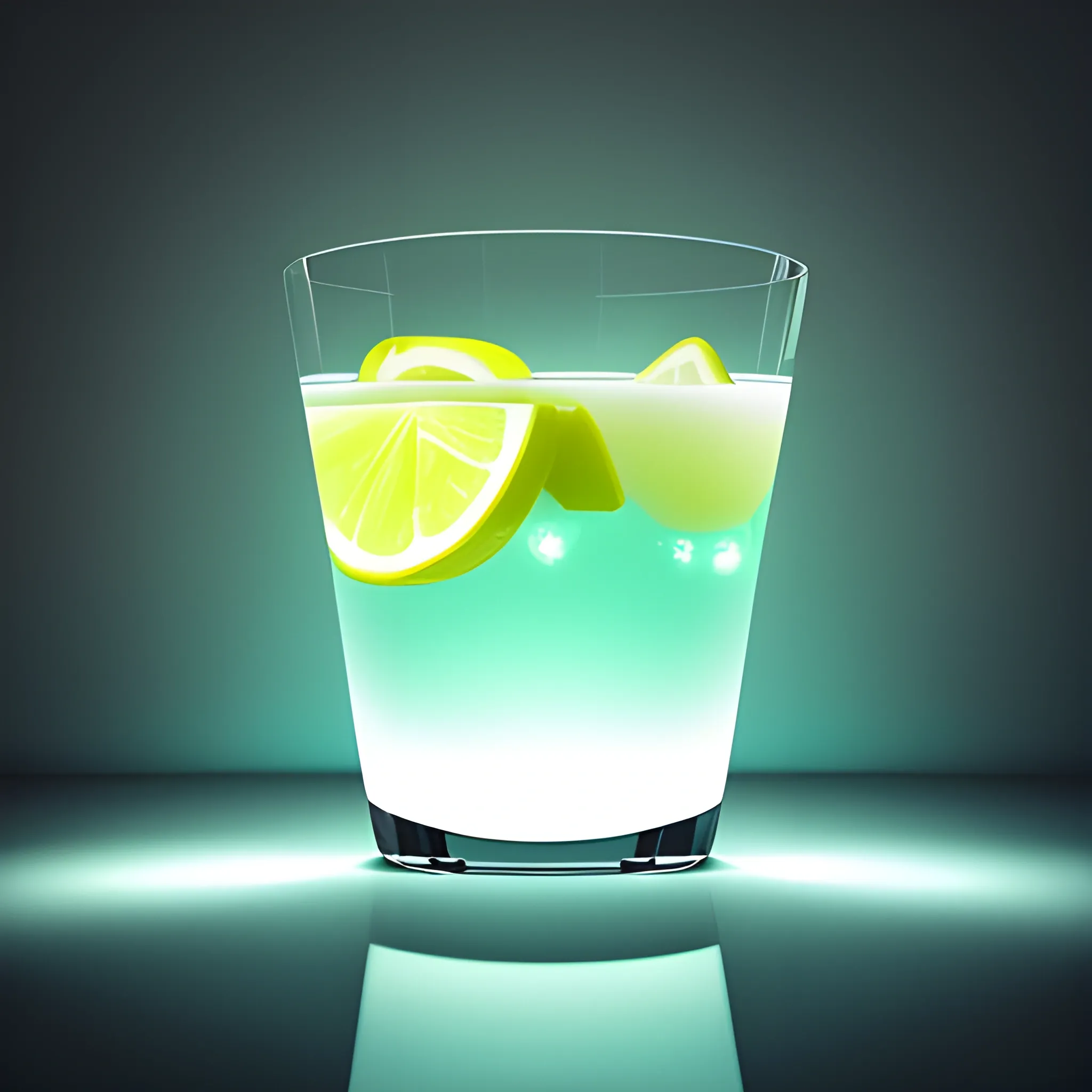 imagen foto realista de un vaso de limonada con contrastes de luz y un fondo que refleje la naturaleza
, Trippy