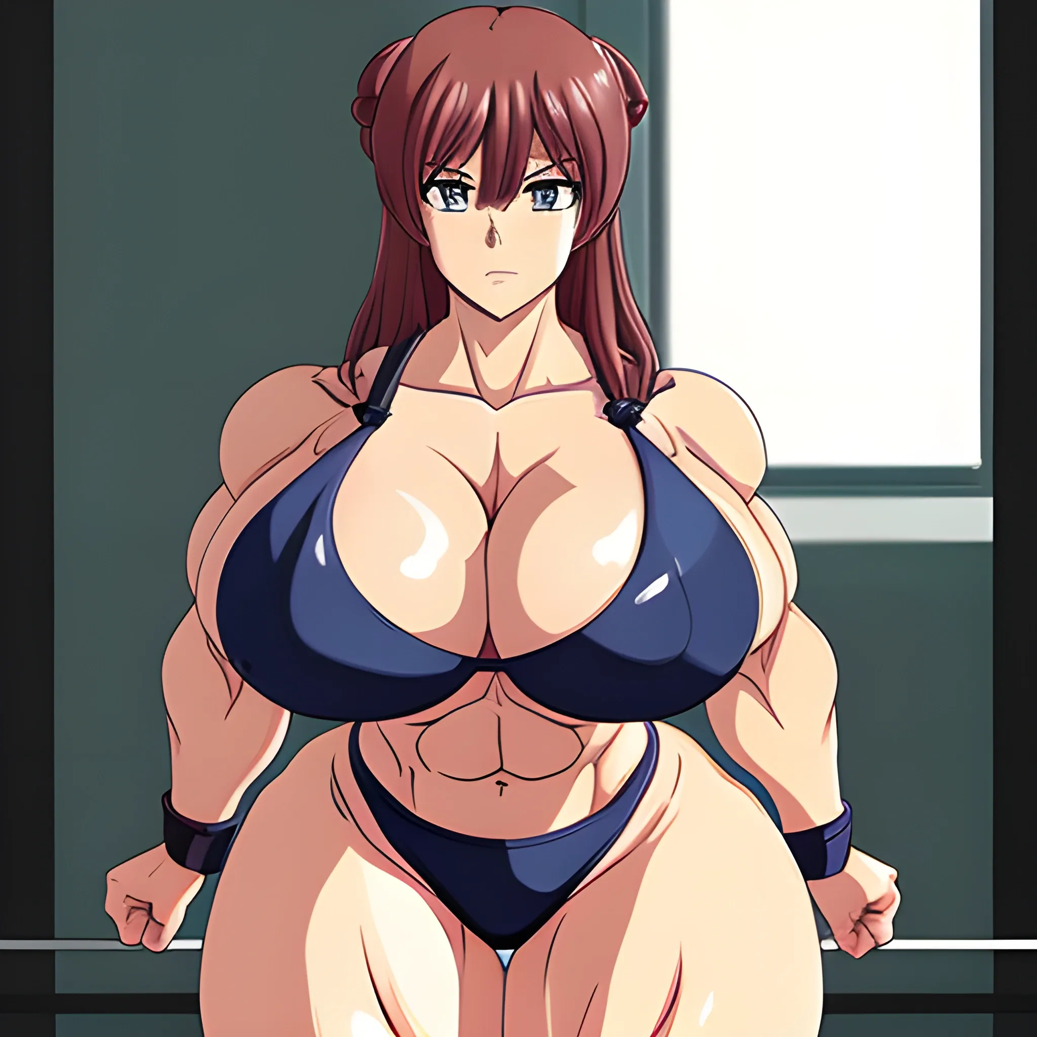 anime woman with muscles and big boobs wearing