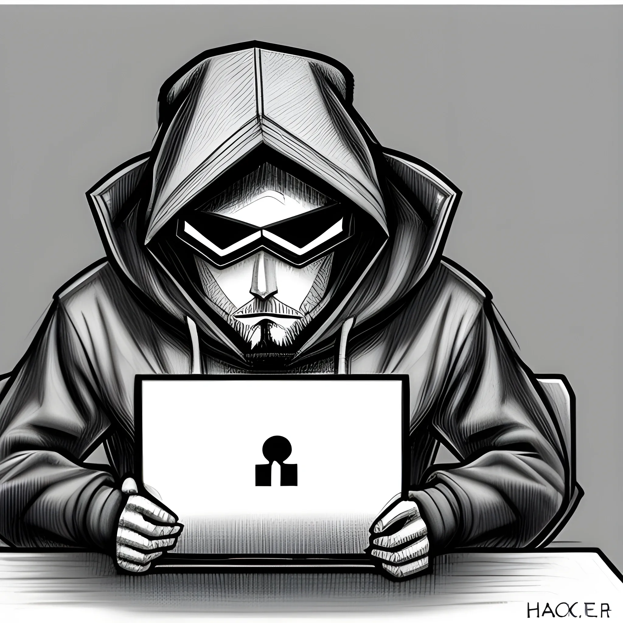 hacker , Cartoon, Pencil Sketch