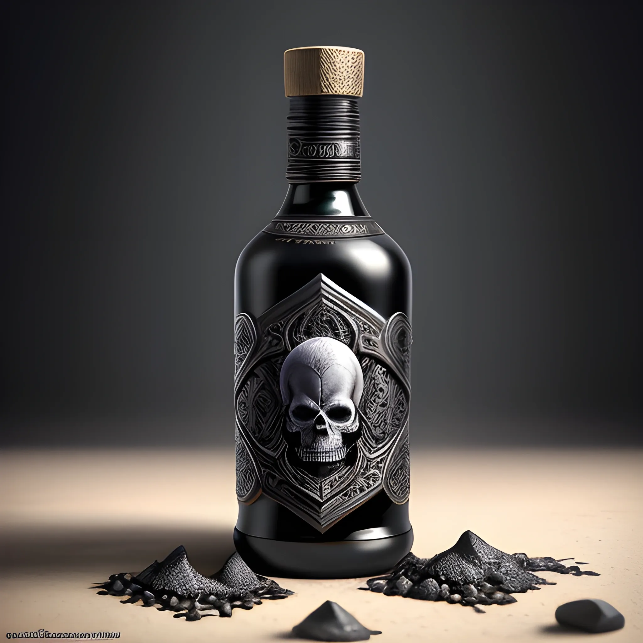 black bottle, black potion, black mixture, skull, demon elixir, 8k, high resolution, high quality, photorealistic, hyperrealistic, detailed, detailed matte painting, deep color, fantastical, intricate detail, splash screen, complementary colors, fantasy concept art, 8k resolution 