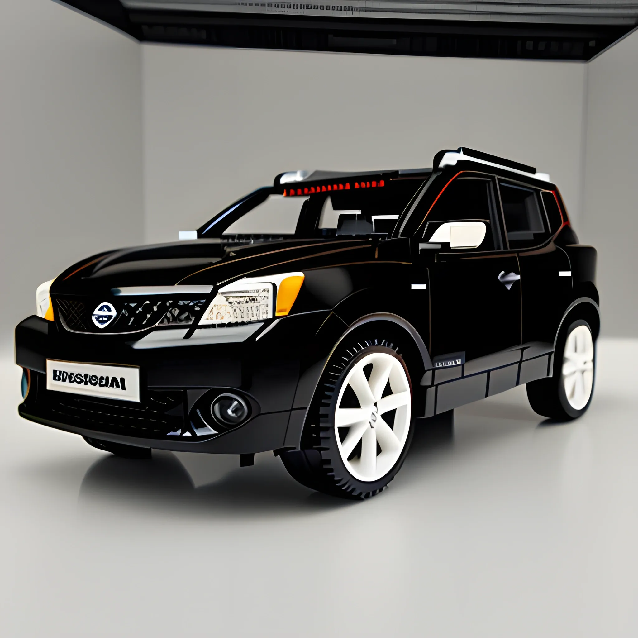 Photo of a lego set of an all black Nissan qashqai 2008 j10 hatchback, product photo, professional

