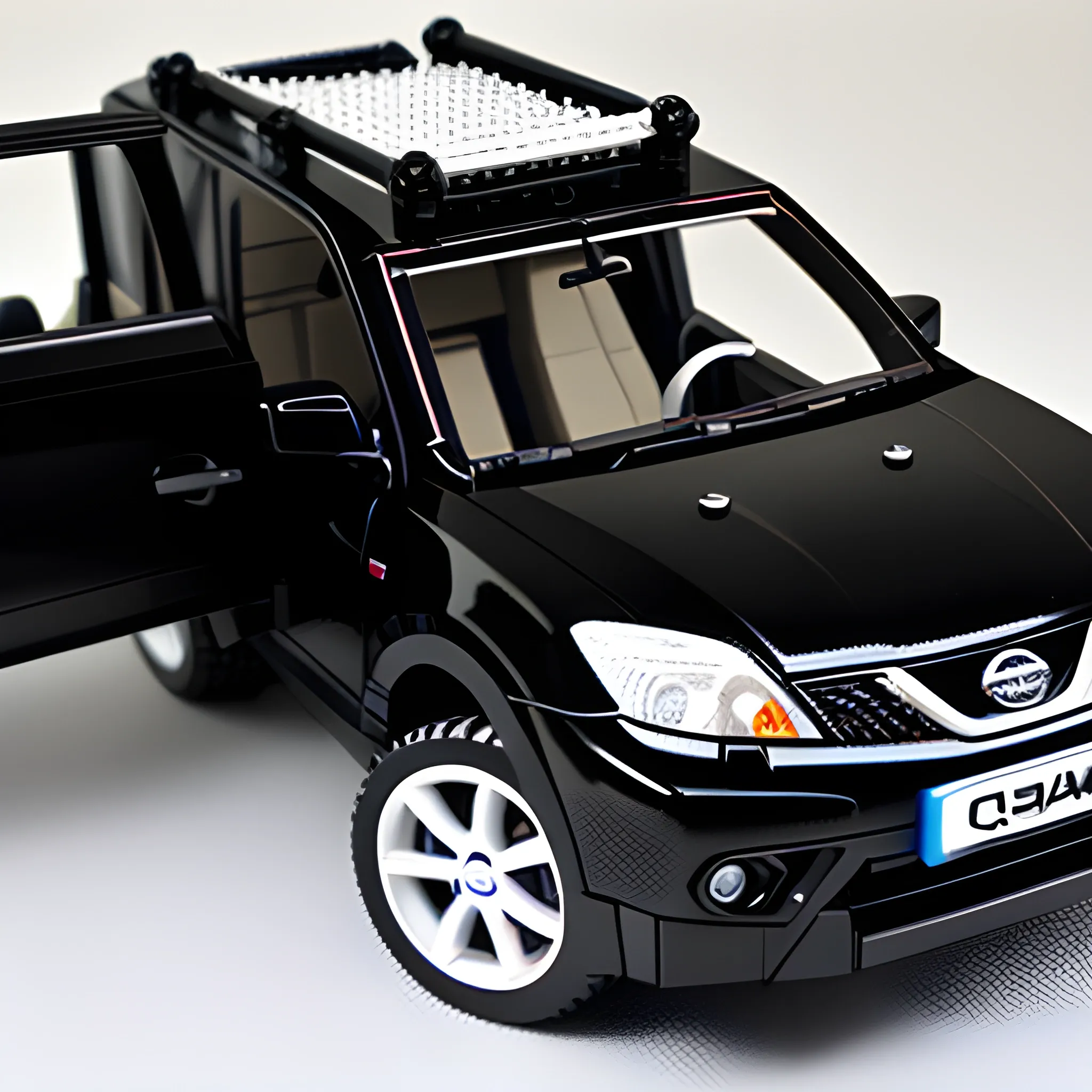 Photo of a lego set of a complete all black Nissan qashqai 2008 j10, no roof rails, product photo, professional

