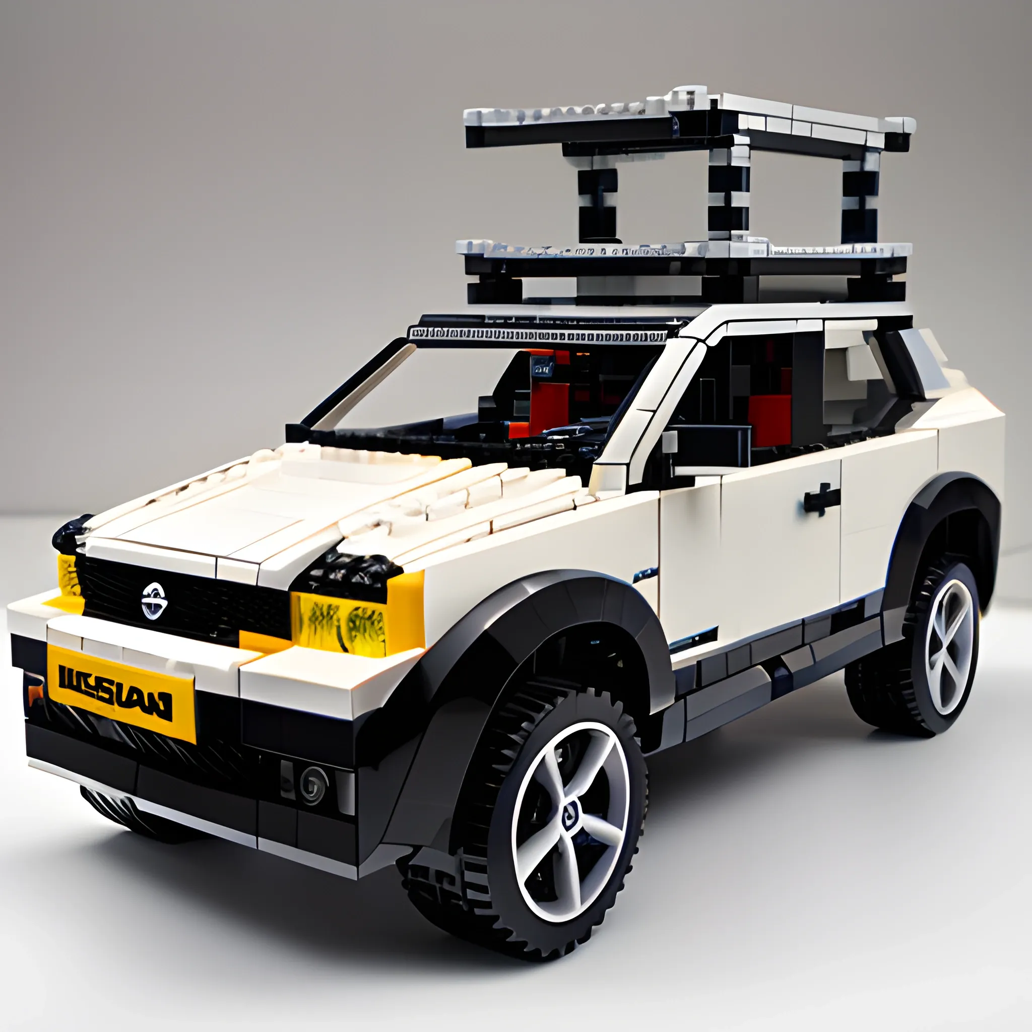 Photo of a lego set of a complete all black Nissan qashqai 2008 j10, no roof rails, product photo, professional

