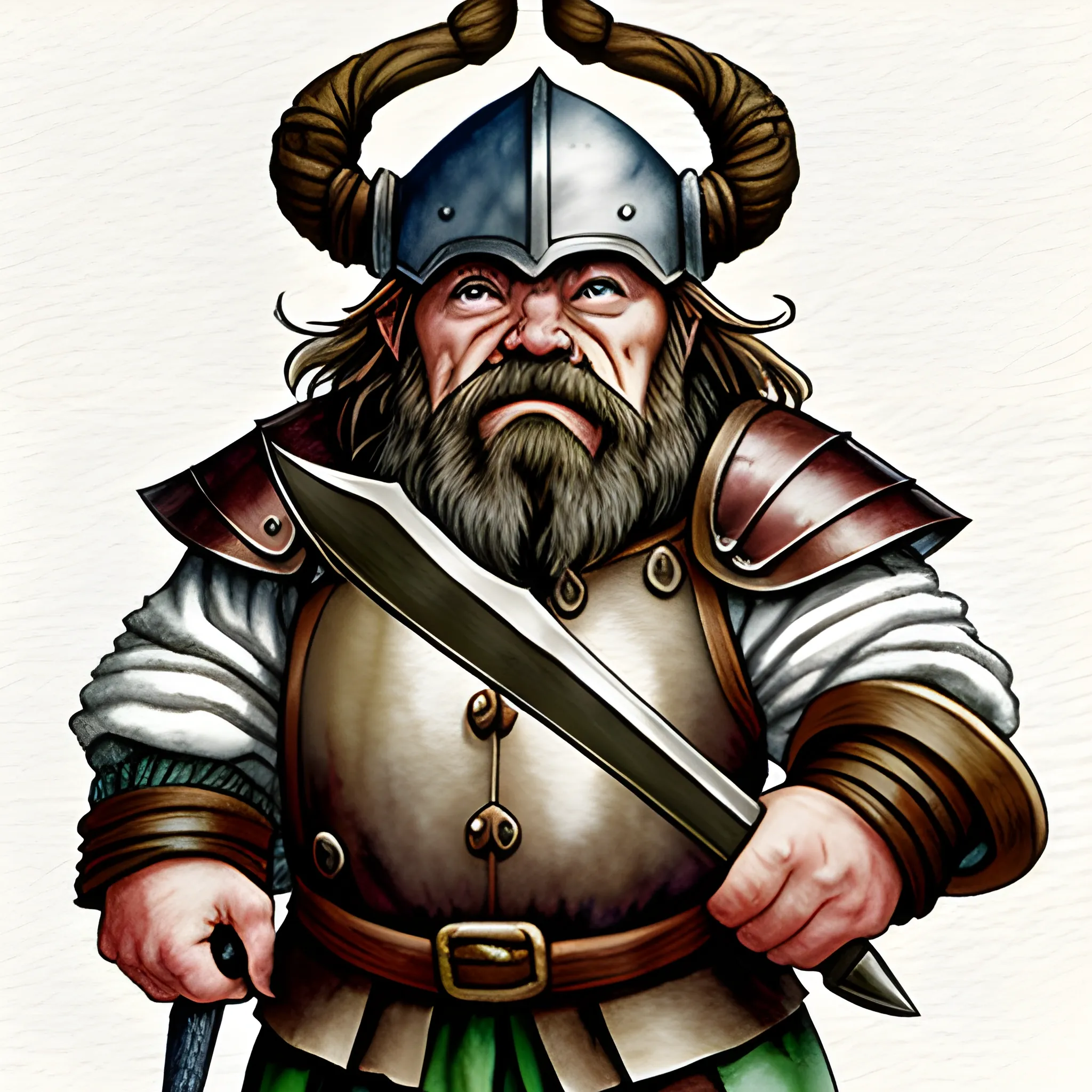 Dwarf with Axe, Helm and Armor, Middle Earth, Water Color