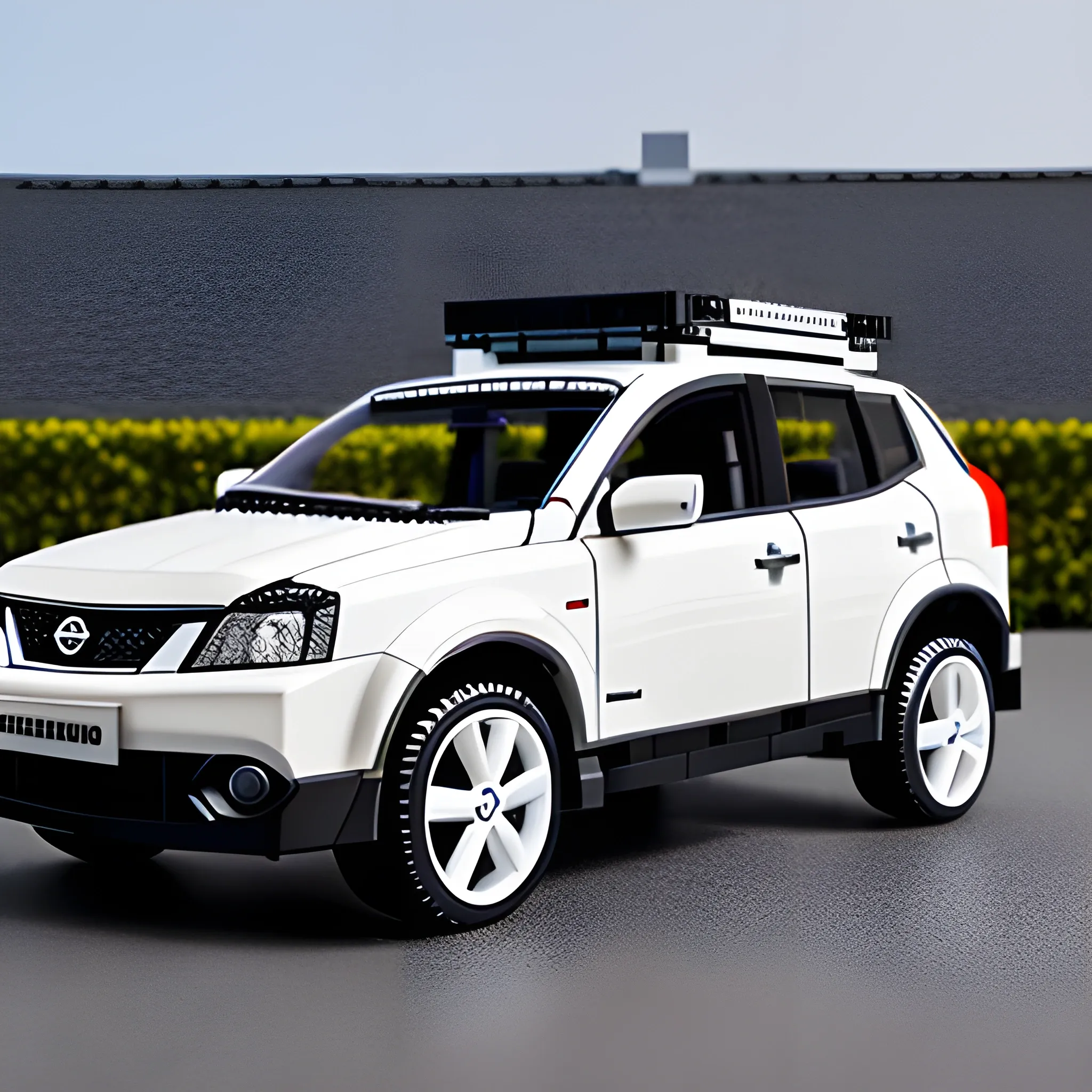 Photo of a lego set of a complete all black Nissan qashqai 2008 j10, clean roof, product photo, professional

