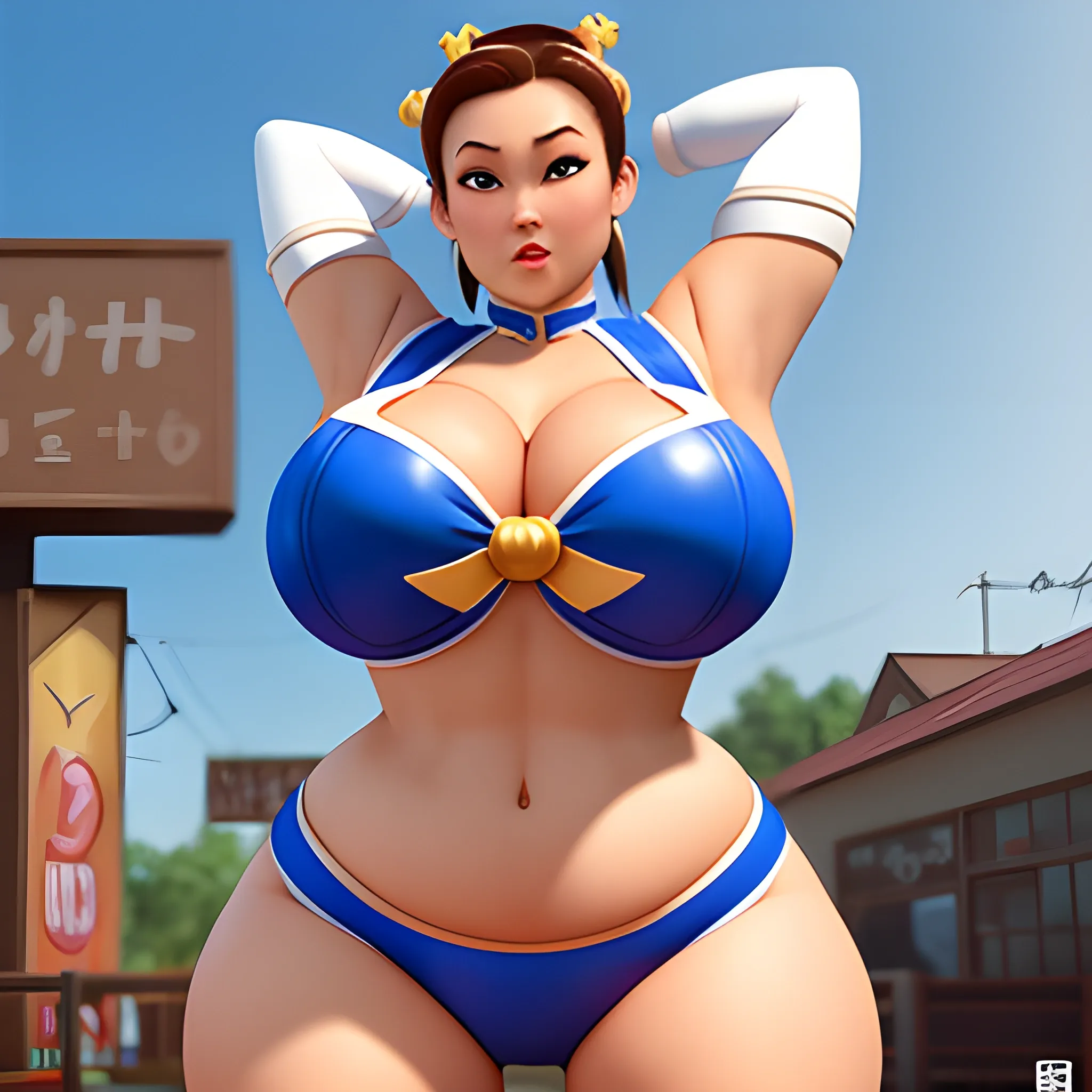 Style Pixar chun-li Babe Heavy_huge_breasts bbw Cheerleader_cosplay_hooters , 3D