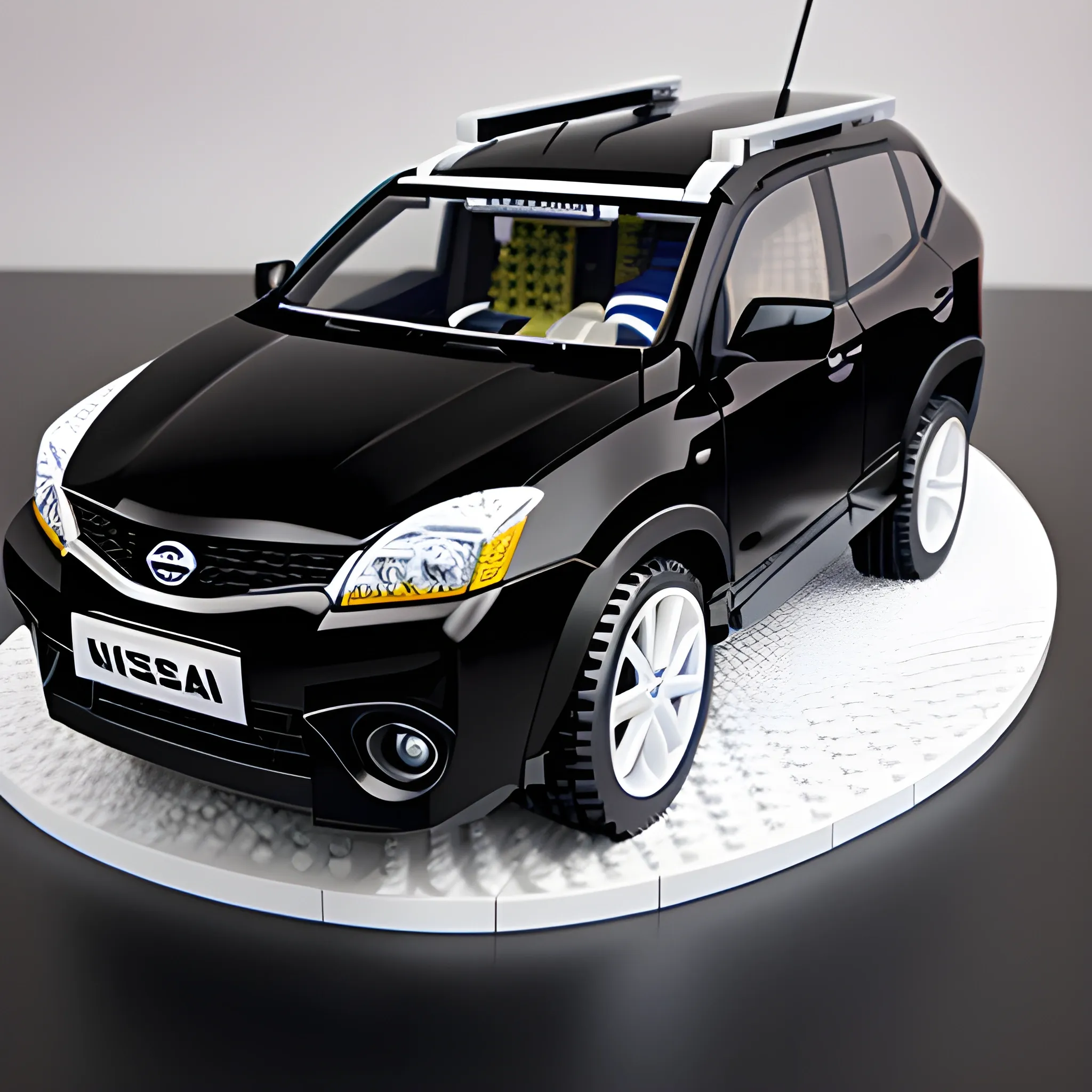 Photo of a lego set of a complete all black Nissan qashqai 2008 j10, product photo, professional

