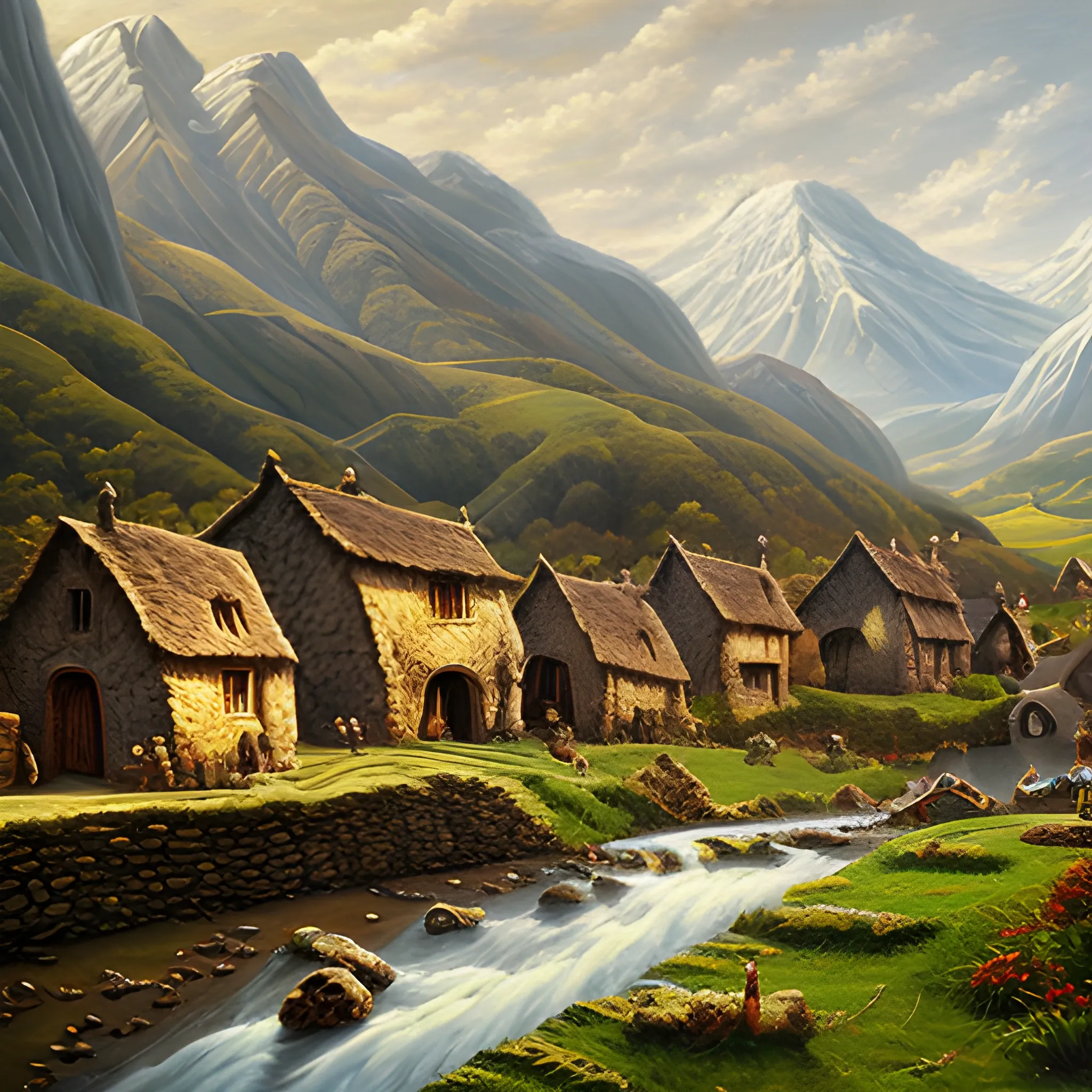 Village, Middle Earth, Oil Painting