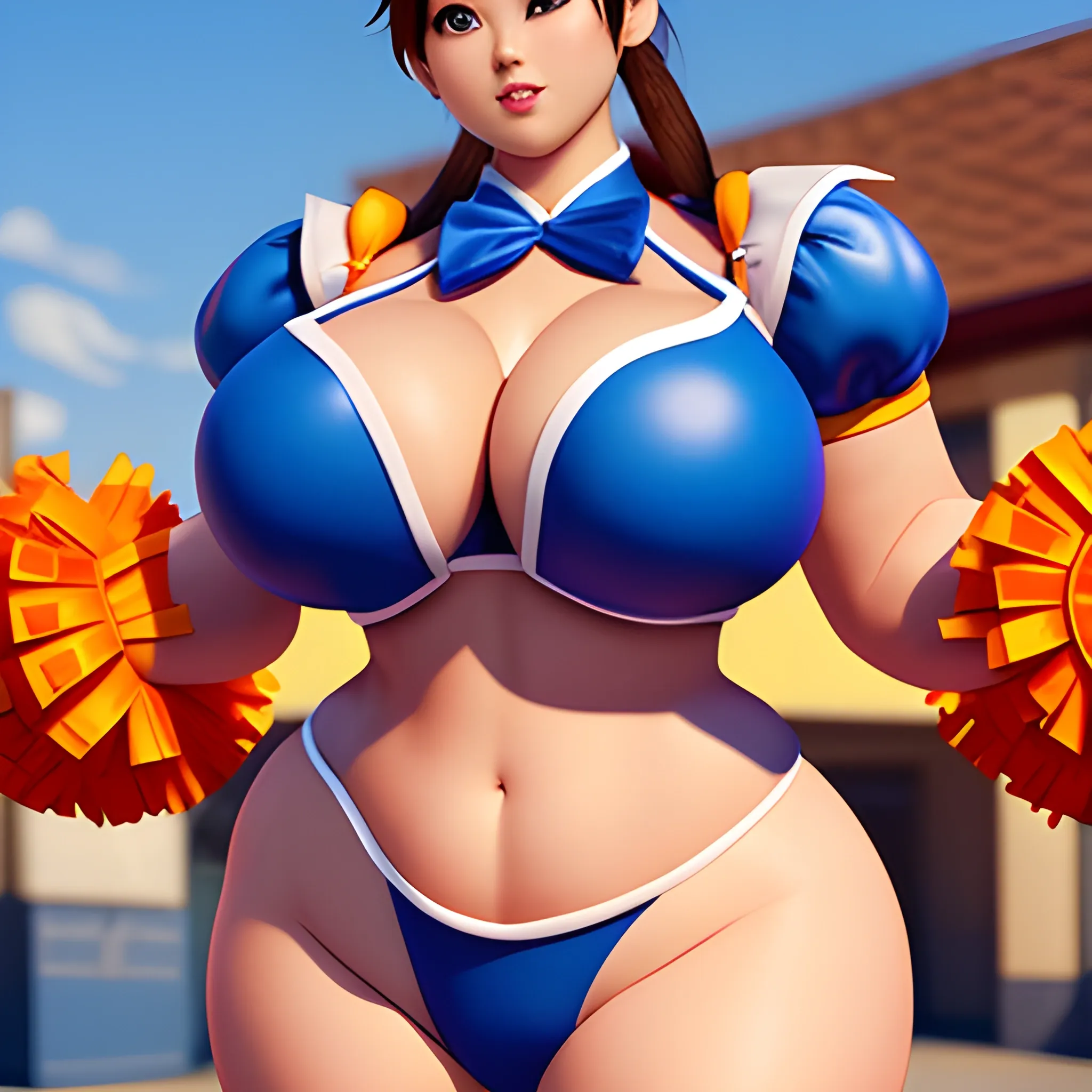 Style Pixar chun-li Babe Heavy_huge_breasts bbw Cheerleader_cosplay_hooters , 3D