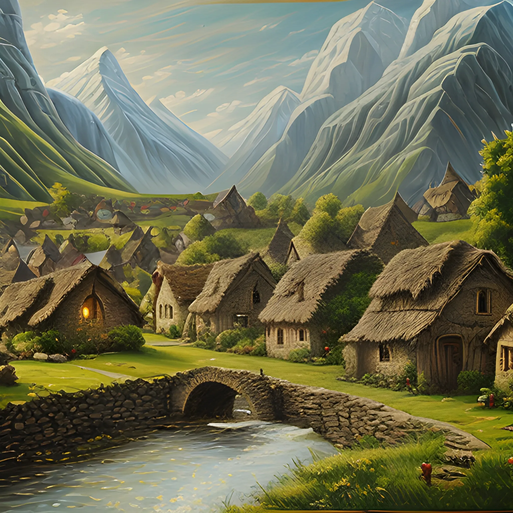 Village, Middle Earth, Oil Painting