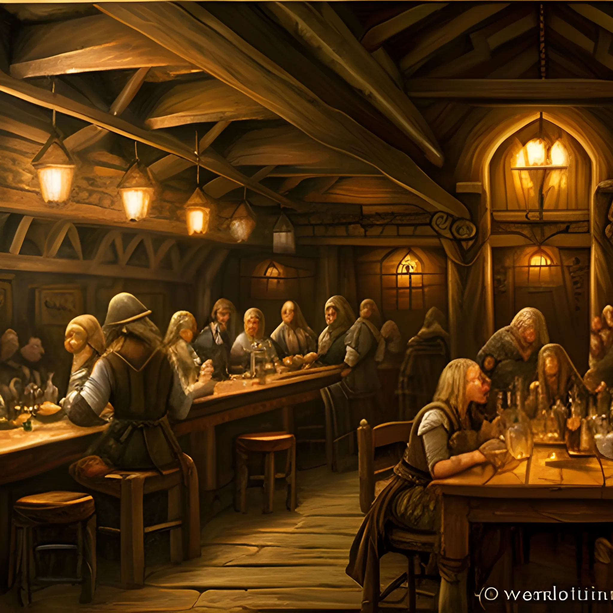 Tavern interior, Middle Earth, Oil Painting