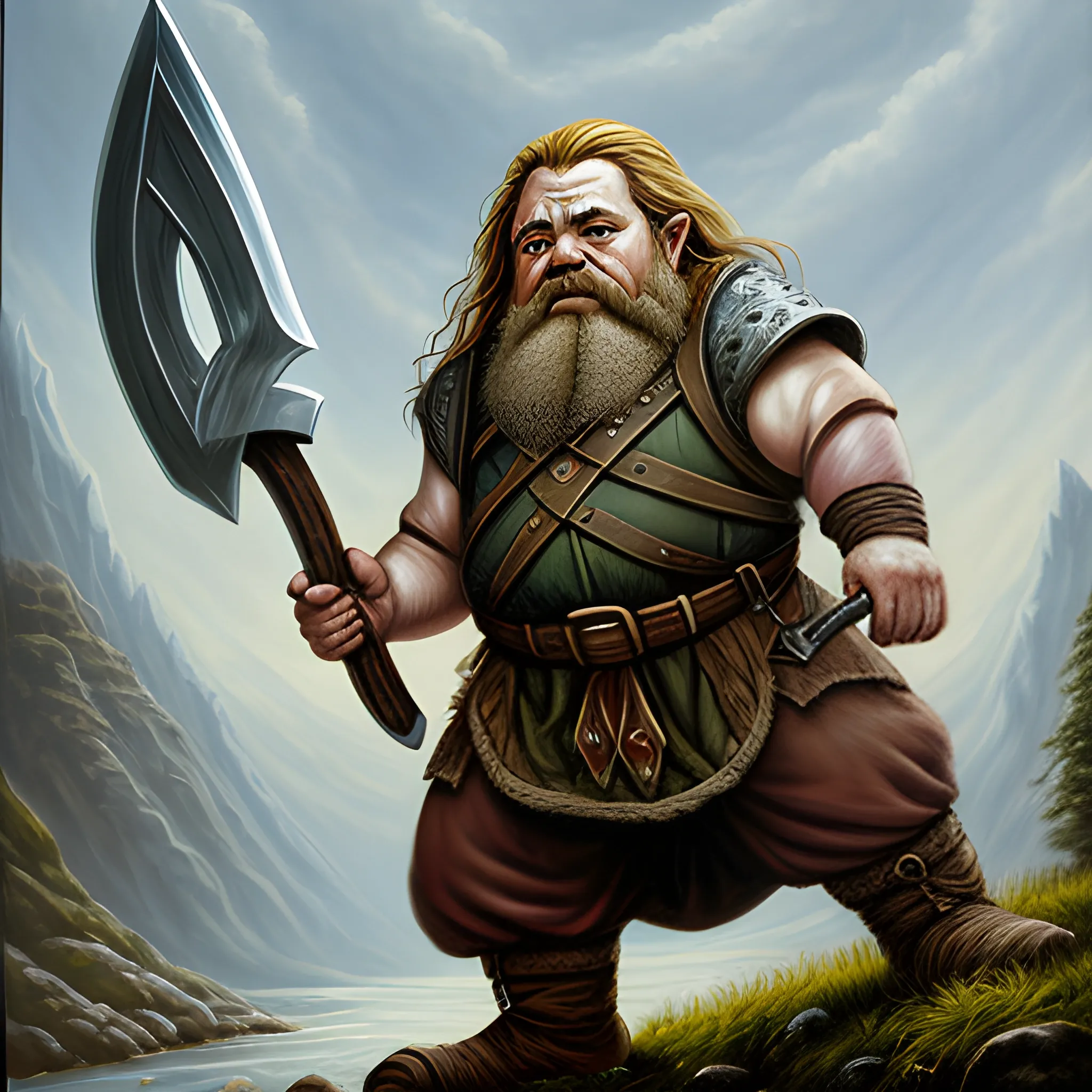 Dwarf armed with an axe, middle earth, Oil Painting