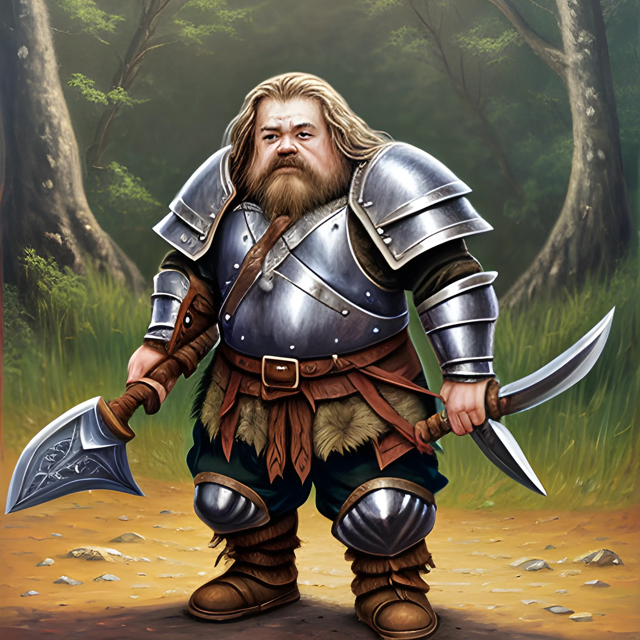 Dwarf in an armor, armed with an axe, middle earth, Oil Painting