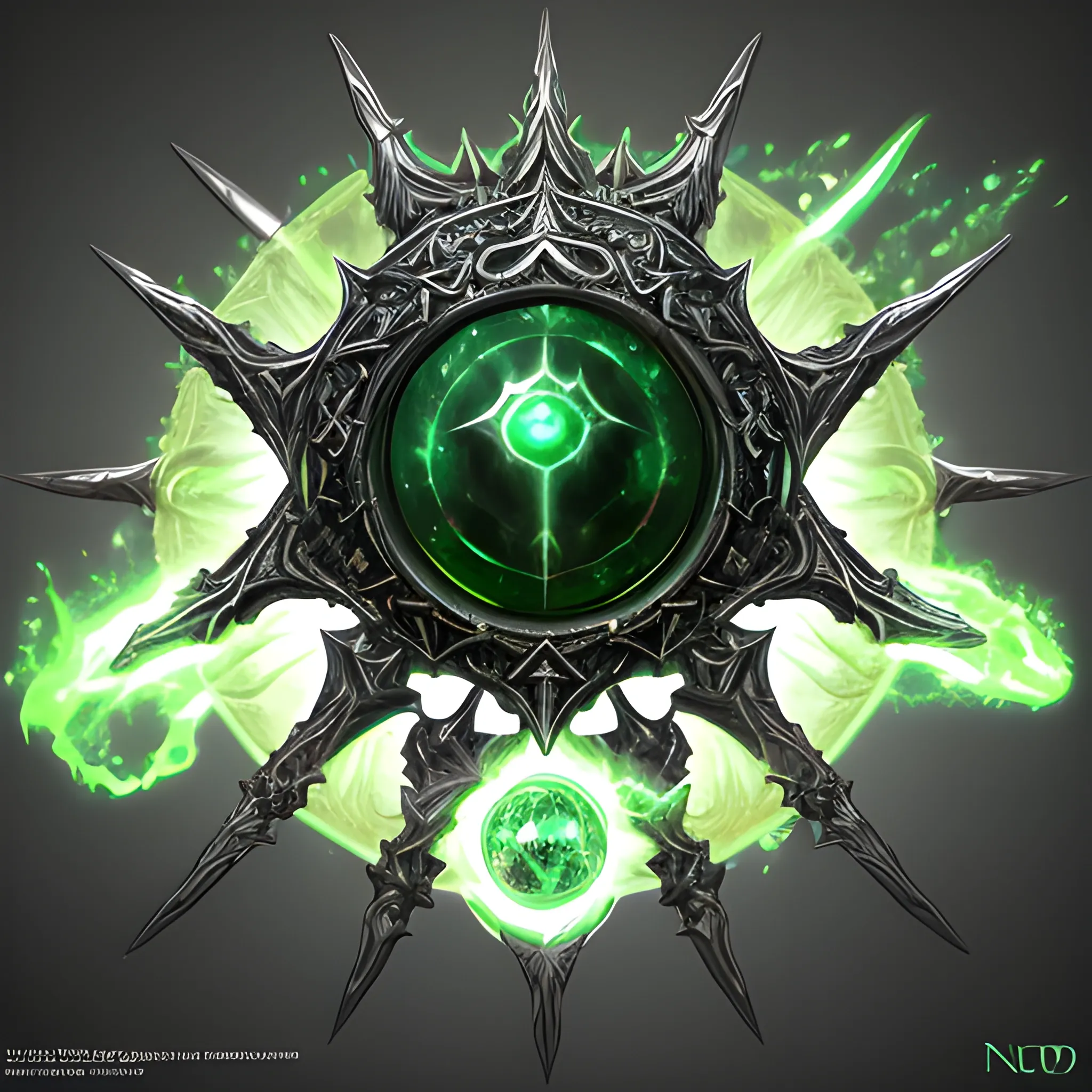 fantasy weapon, necromancer staff, black and silver metals, emerald sphere top, radiating green aura,  full body, 8k, high resolution, high quality, photorealistic, hyperrealistic, detailed, detailed matte painting, deep color, fantastical, intricate detail, splash screen, complementary colors, fantasy concept art, weapon only 
