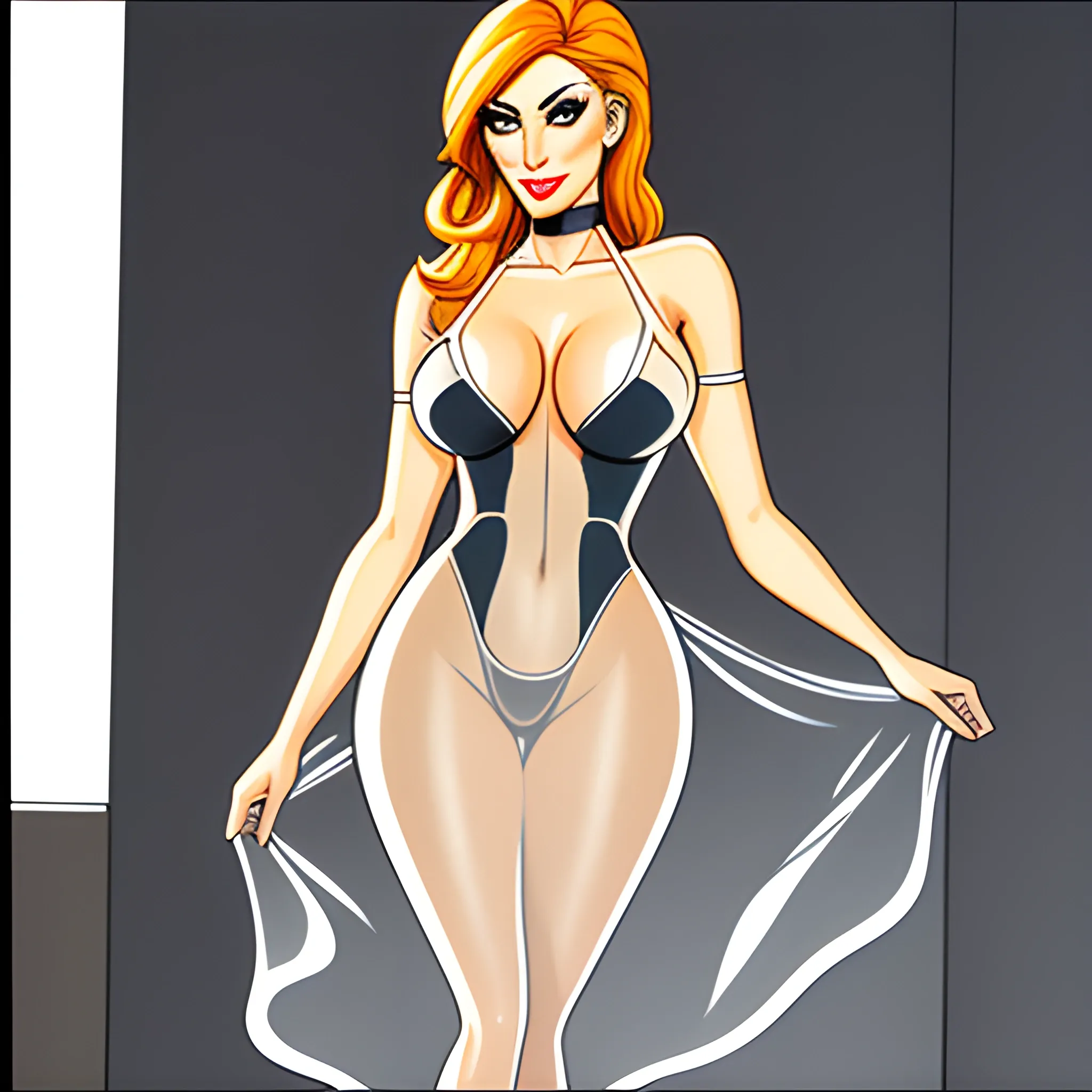 A girl in a see-through dress, Cartoon