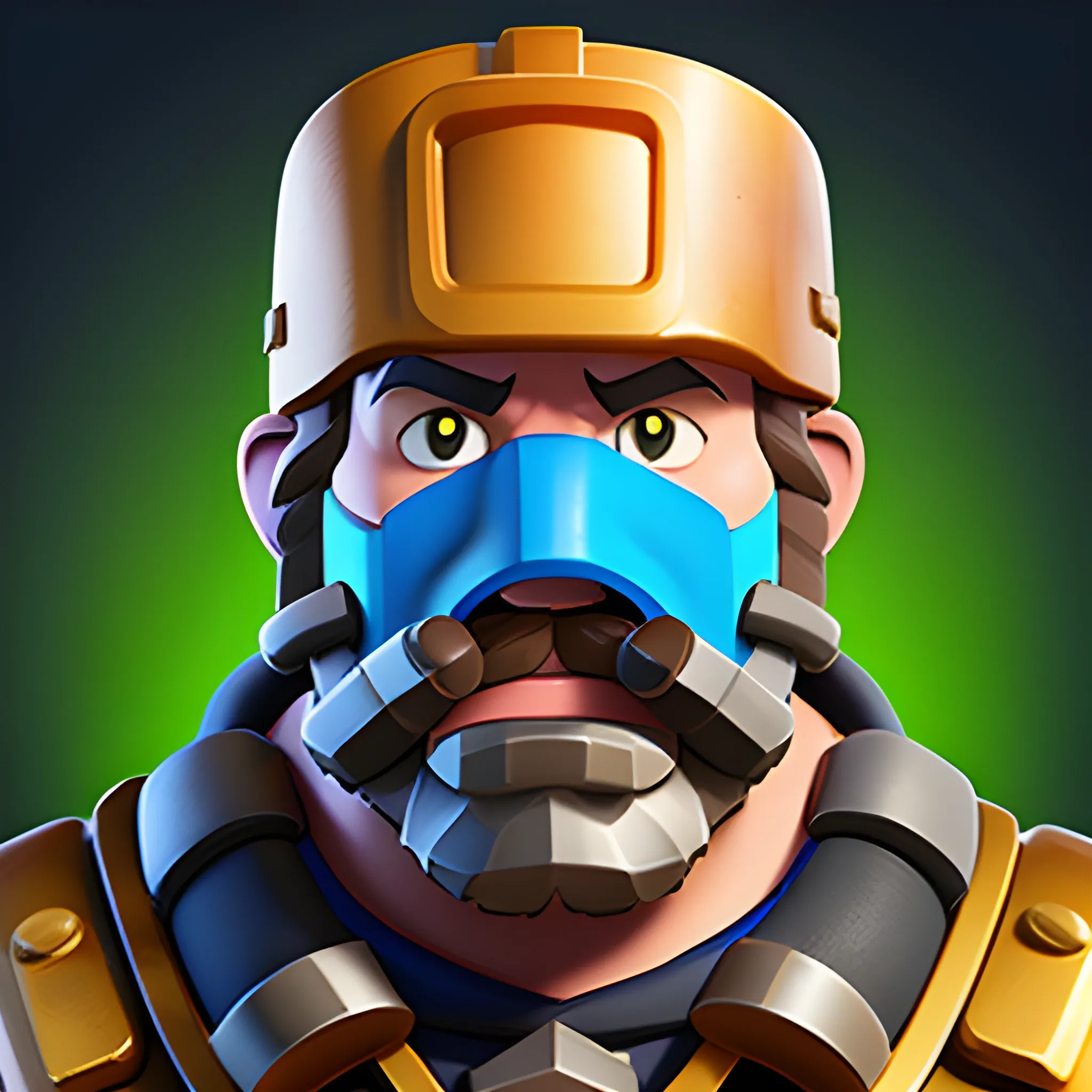 clash royale like miner character with a mask, hybrid between man and machine