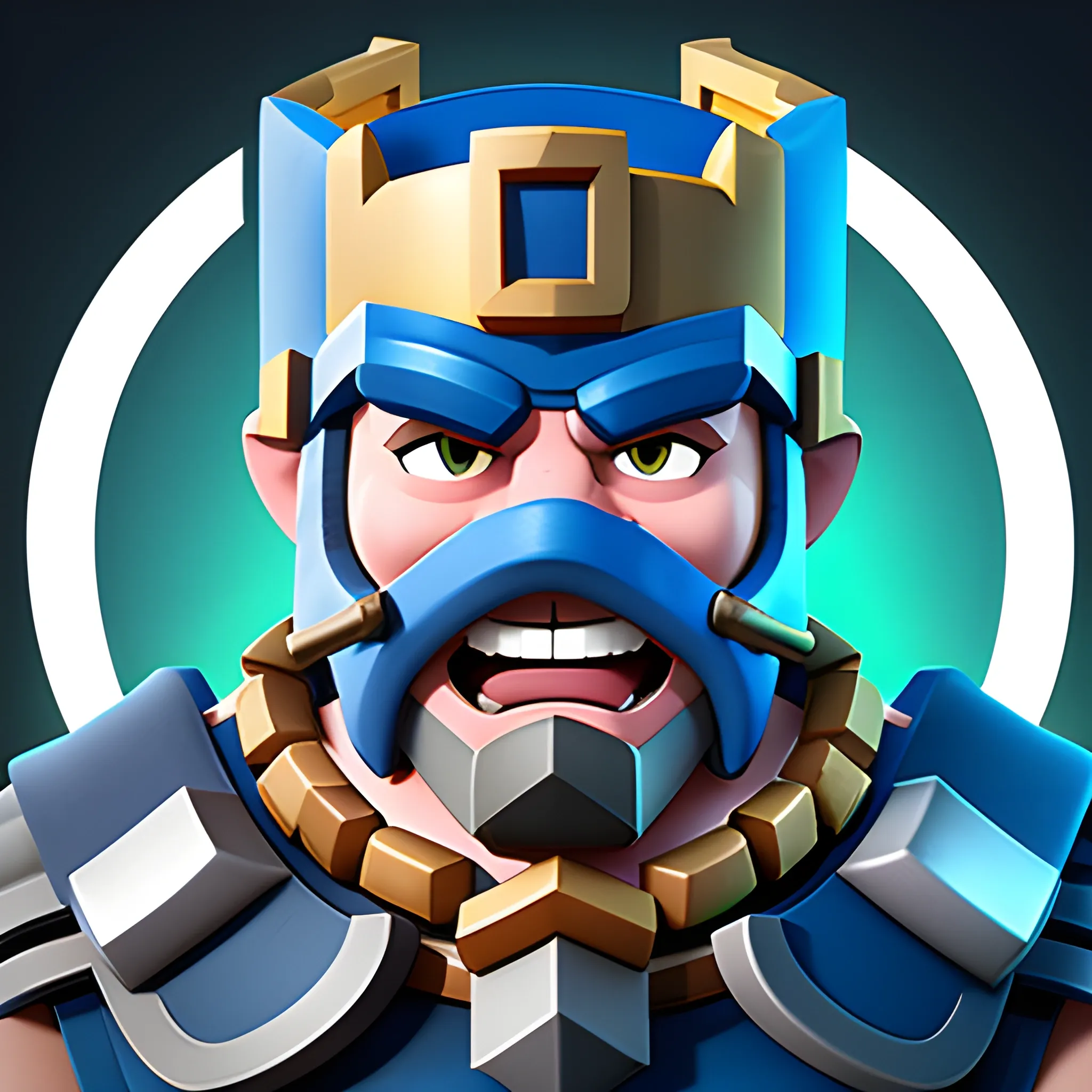 clash royale like character with a mask, hybrid between man and machine