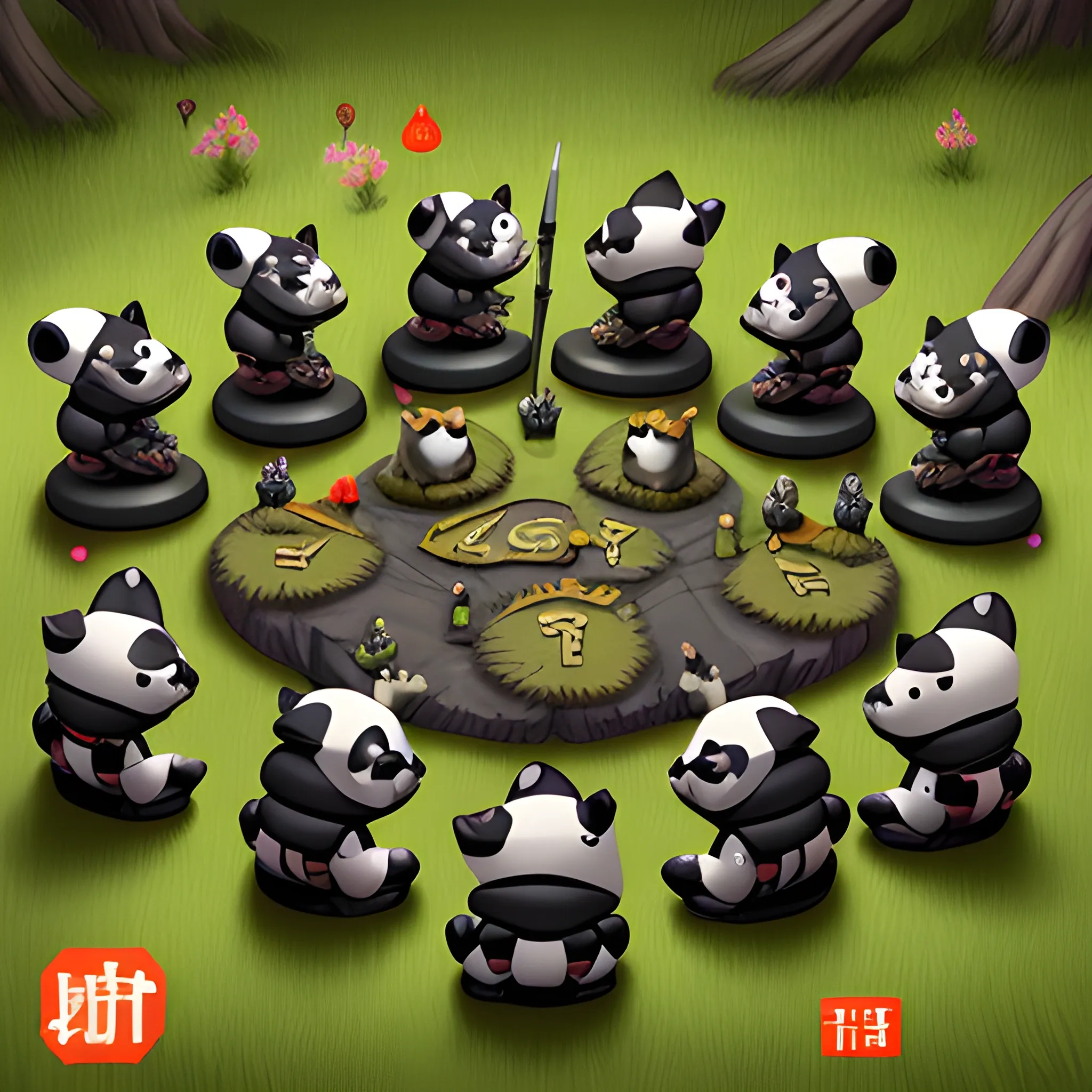 Army of fantasy pandas fights a army of fantasy fox's