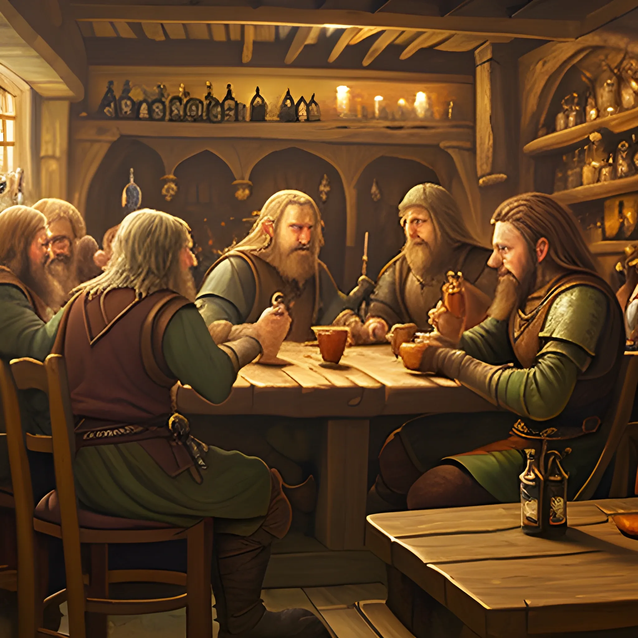 brigands in the tavern, middle earth, Oil Painting