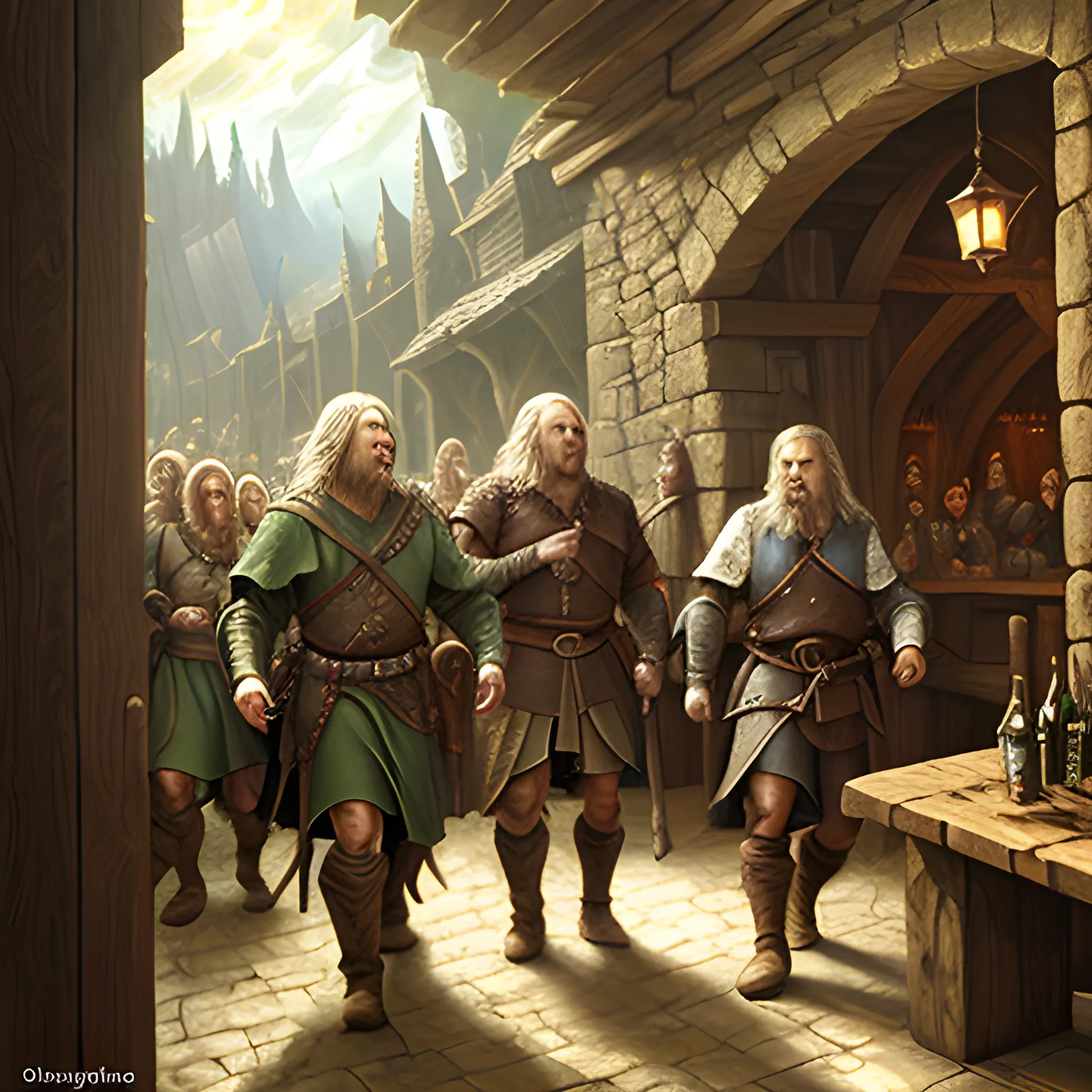 brigands entering the tavern, middle earth, Oil Painting