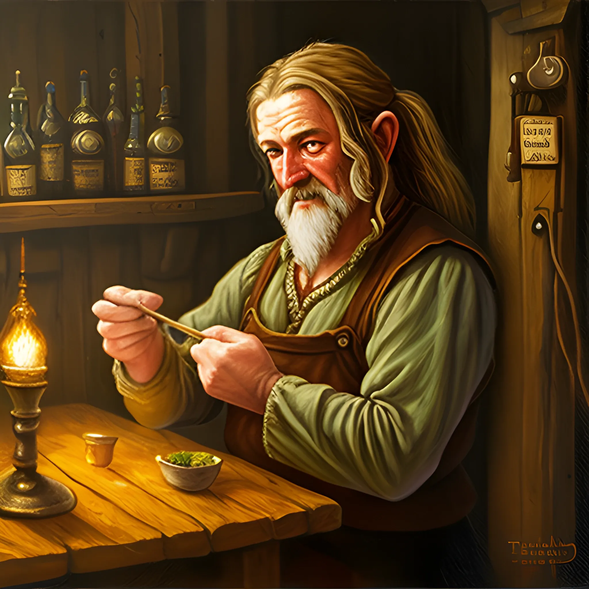 tavern innkeeper, middle earth, Oil Painting