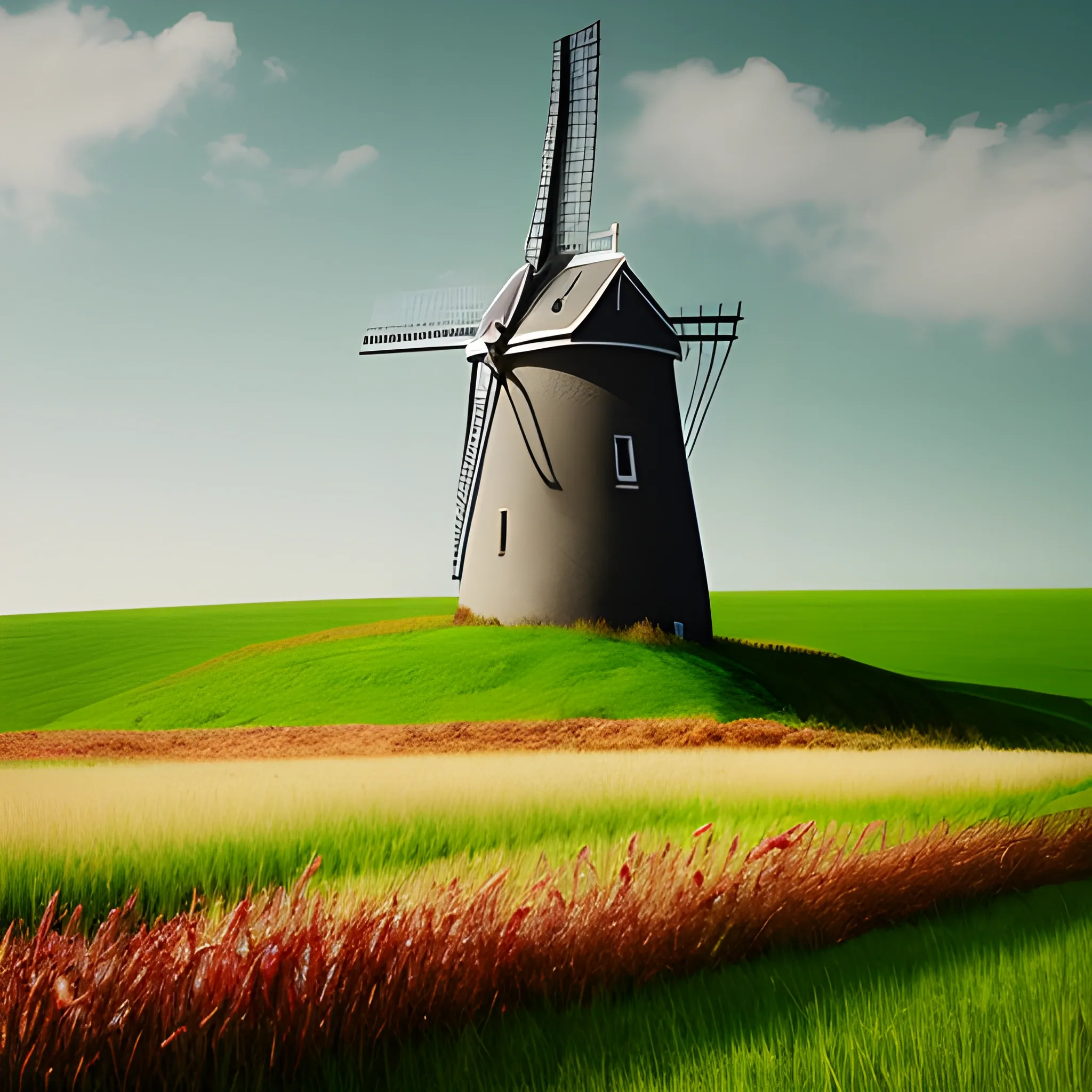 created an image of a windmill in a green landscape
