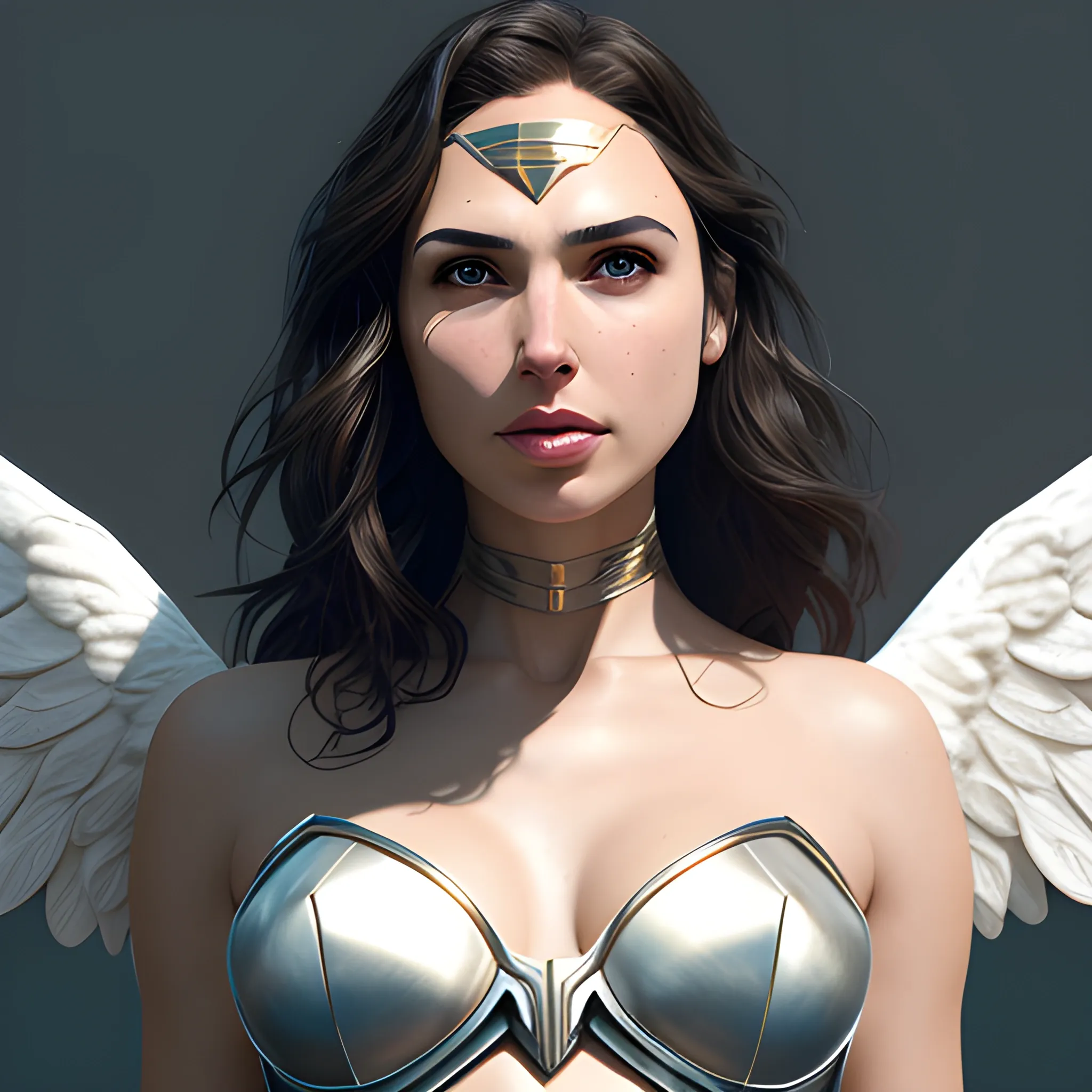 side close up portrait of gal gadot angel fantasy a sexy Bustier Corset Tops white, perfect face, gorgeous, 3d, trending on artstation, intricate, elegant, highly detailed, digital painting, artstation, concept art, smooth, sharp focus, illustration, art by artgerm and greg rutkowski and alphonse mucha, 8k, 150mm portrait, photography,

, 3D