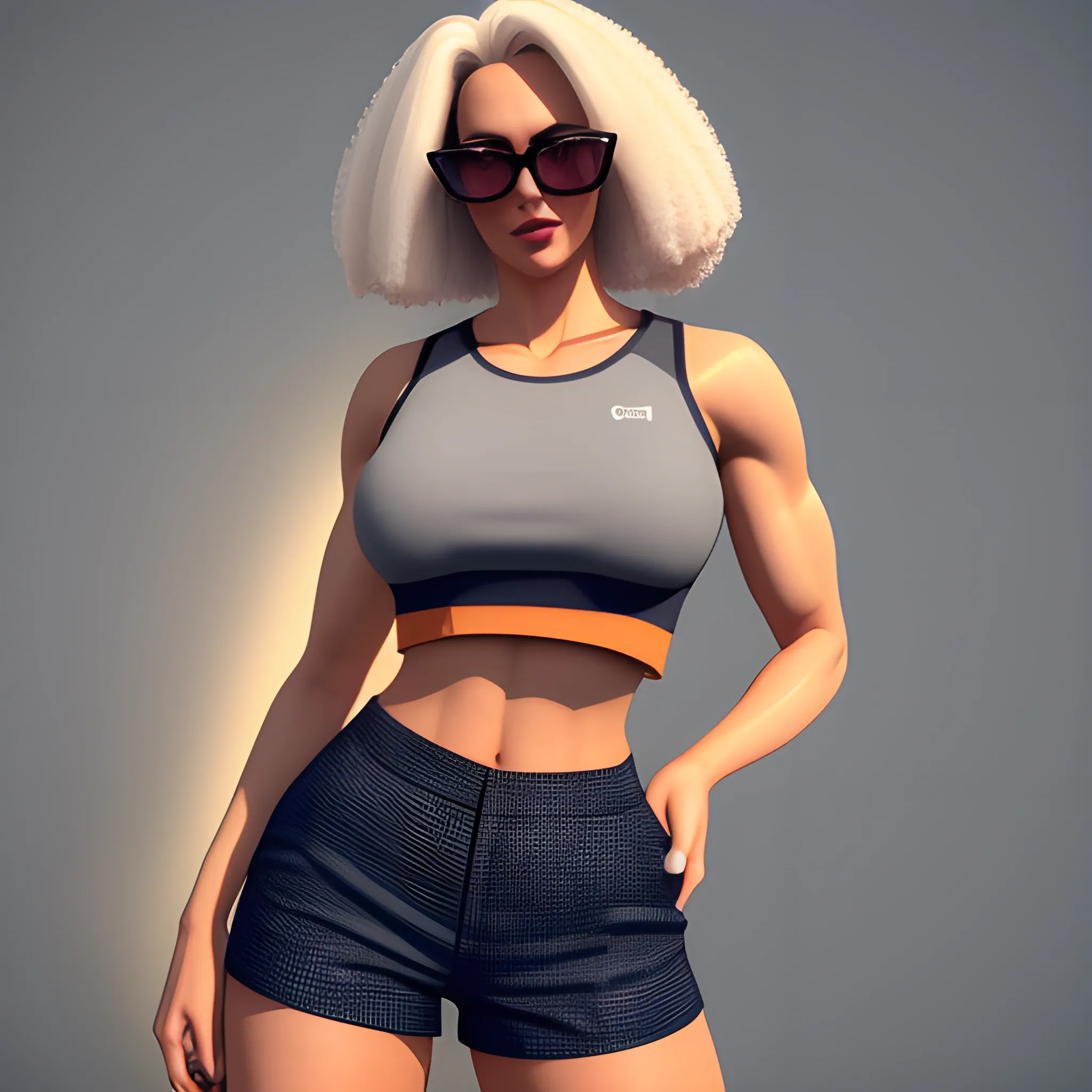 Girl in shorts and crop top , 3D