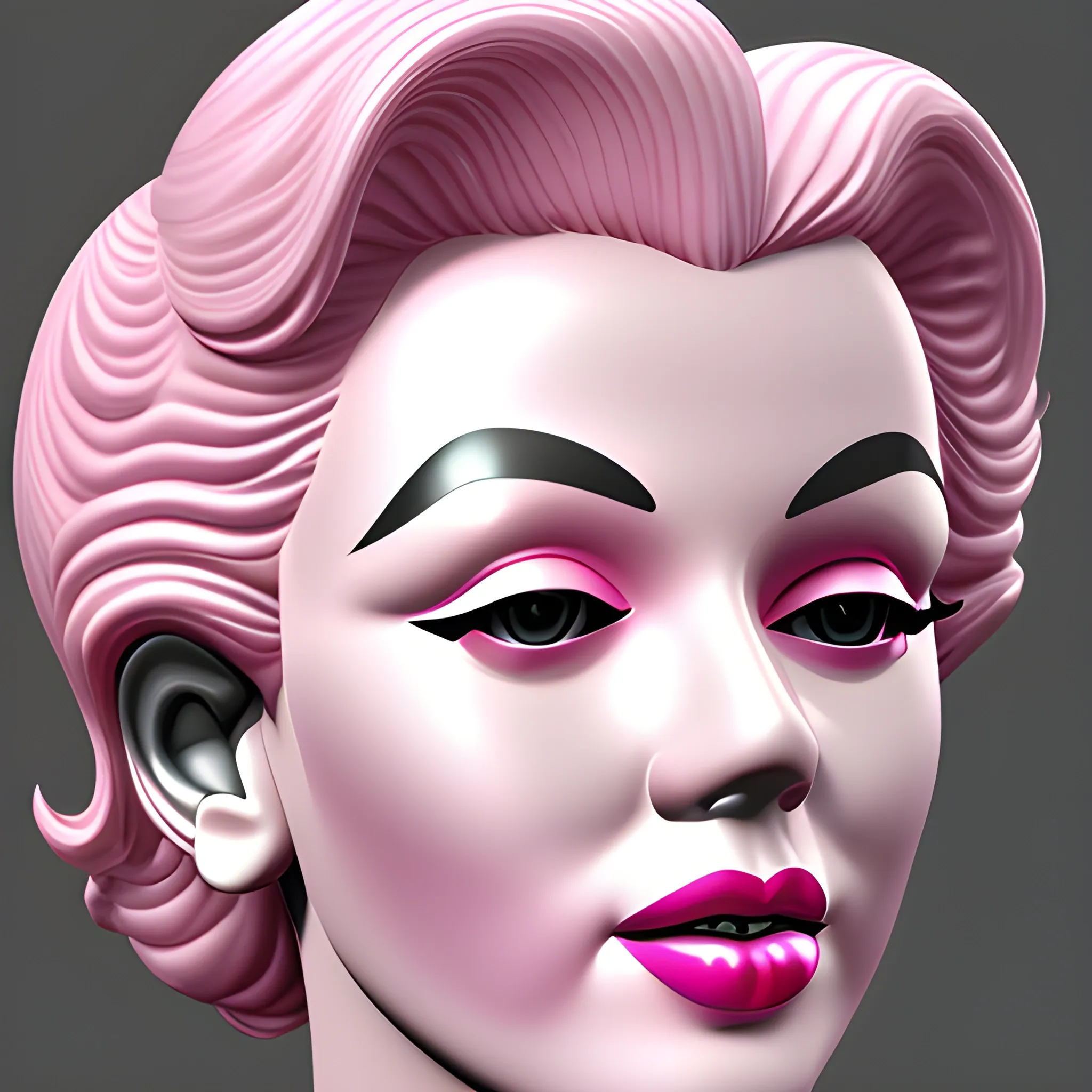 , 3D Marilyn Monroe with pink masquerade mask on 