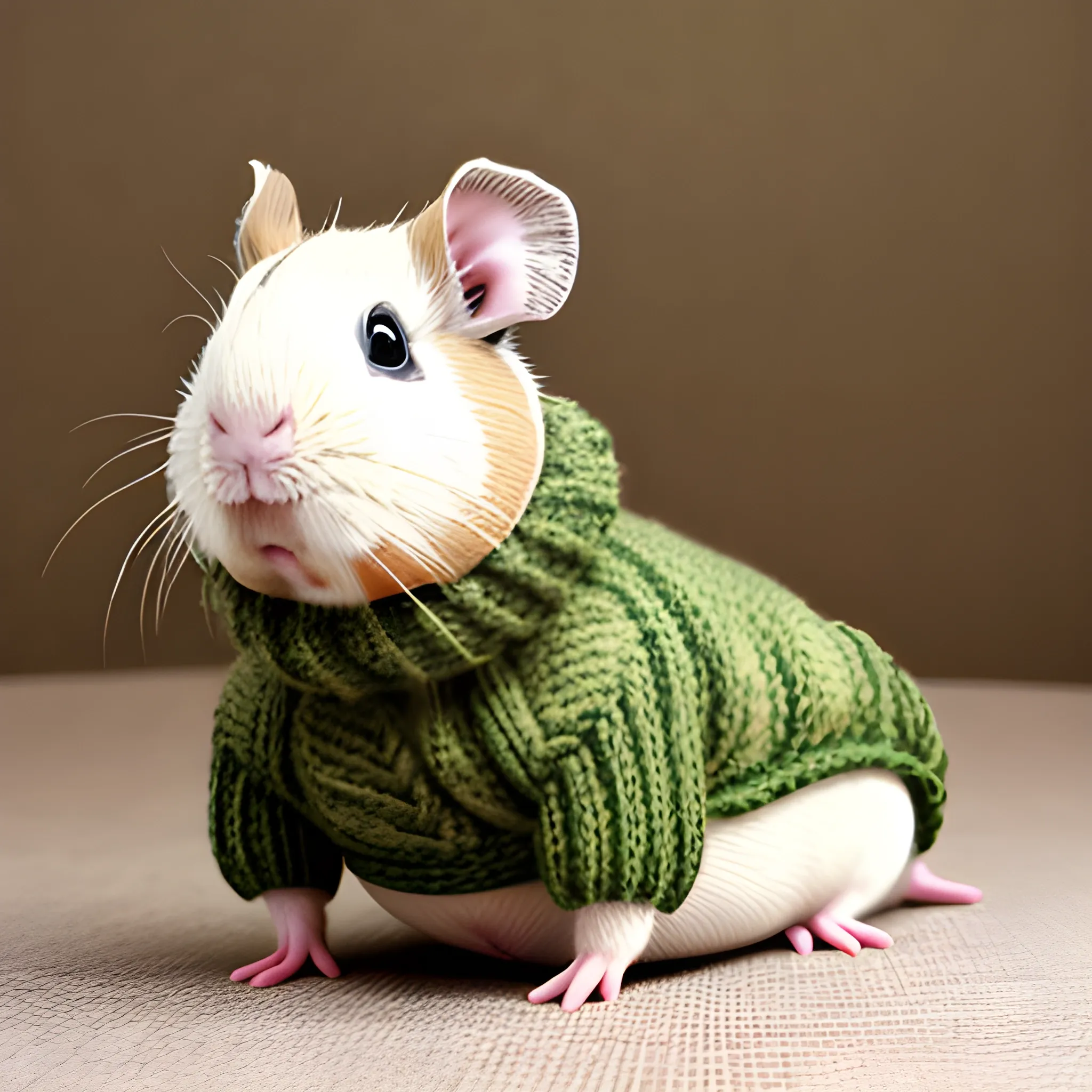 image of knitting pattern of beige guinea pig on green knit sweater

