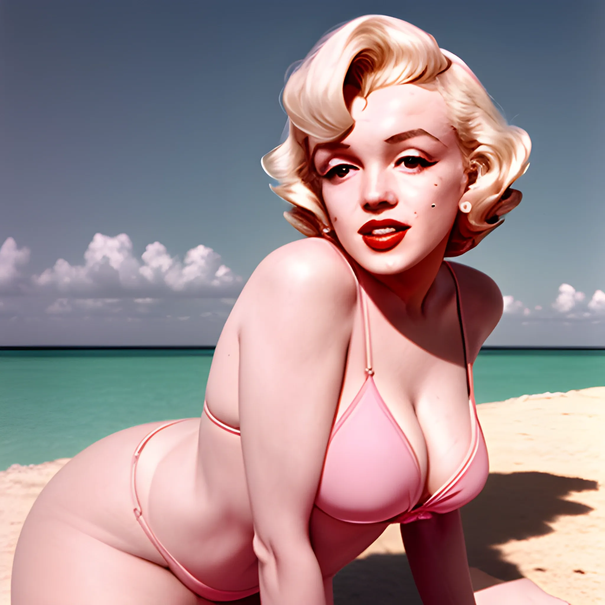 Marilyn Monroe’s with huge waste and huge butt in pink bikini , 3D