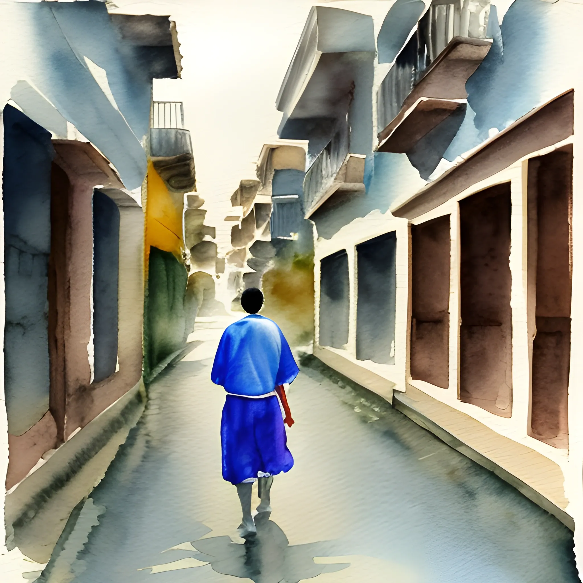 , Water Color estudiante caminando por la calle
