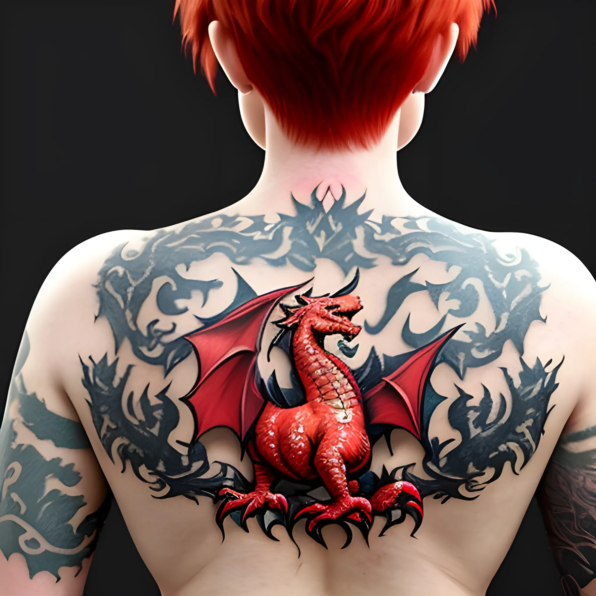Dragon tattoo on the chest.