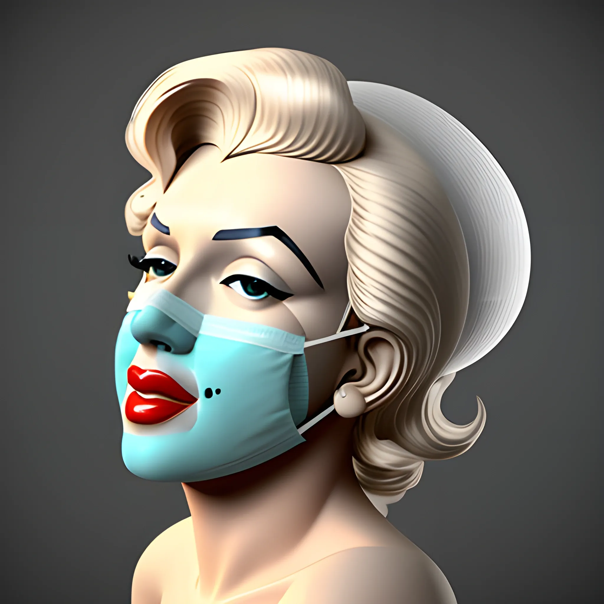 Marilyn Monroe with surgery mask on, 3D