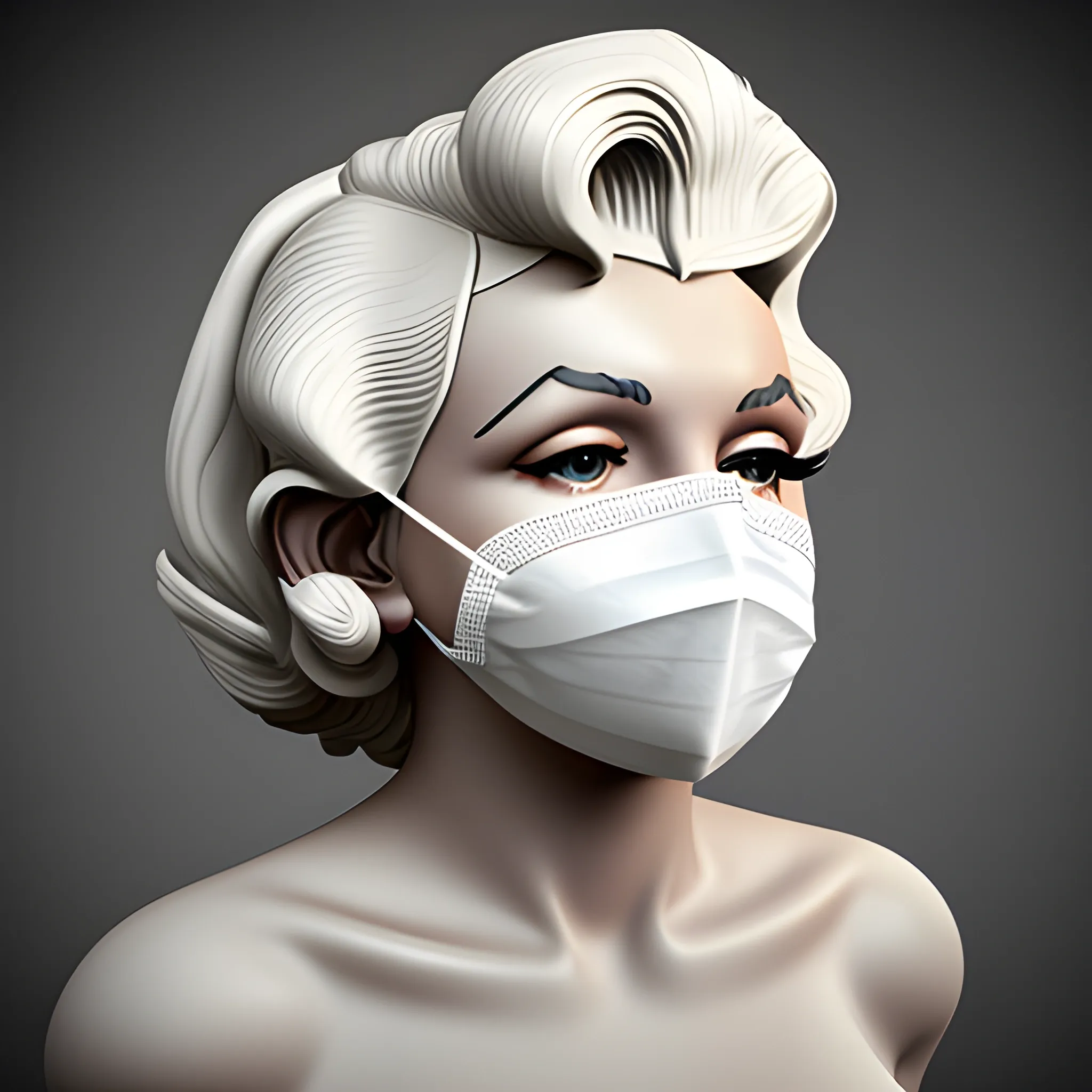 , 3D Marilyn Monroe with surgical mask on that does not have lips on it 