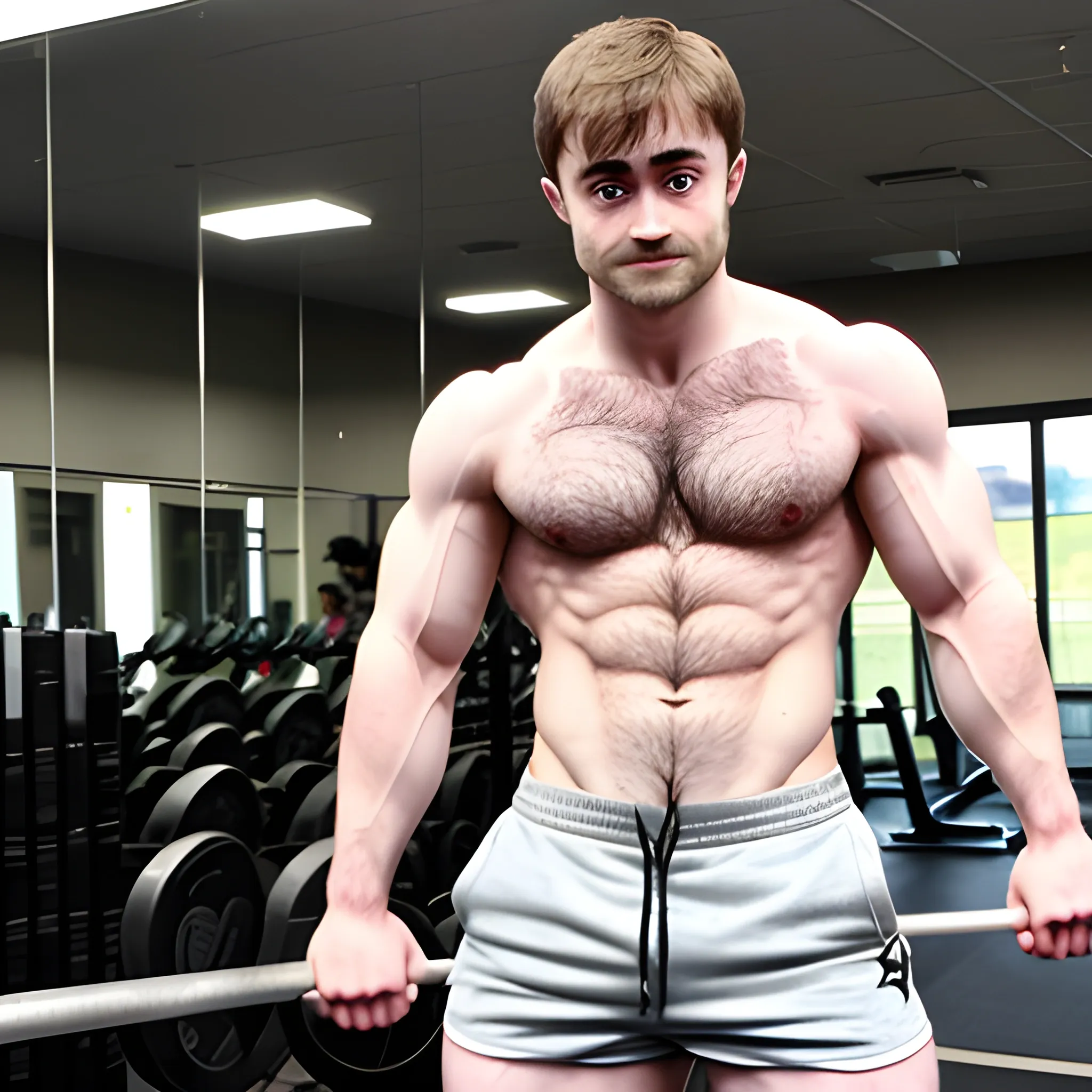 daniel radcliffe, hairy,  gay, muscle, bara,  sweat, sexy, mustache, gym shorts