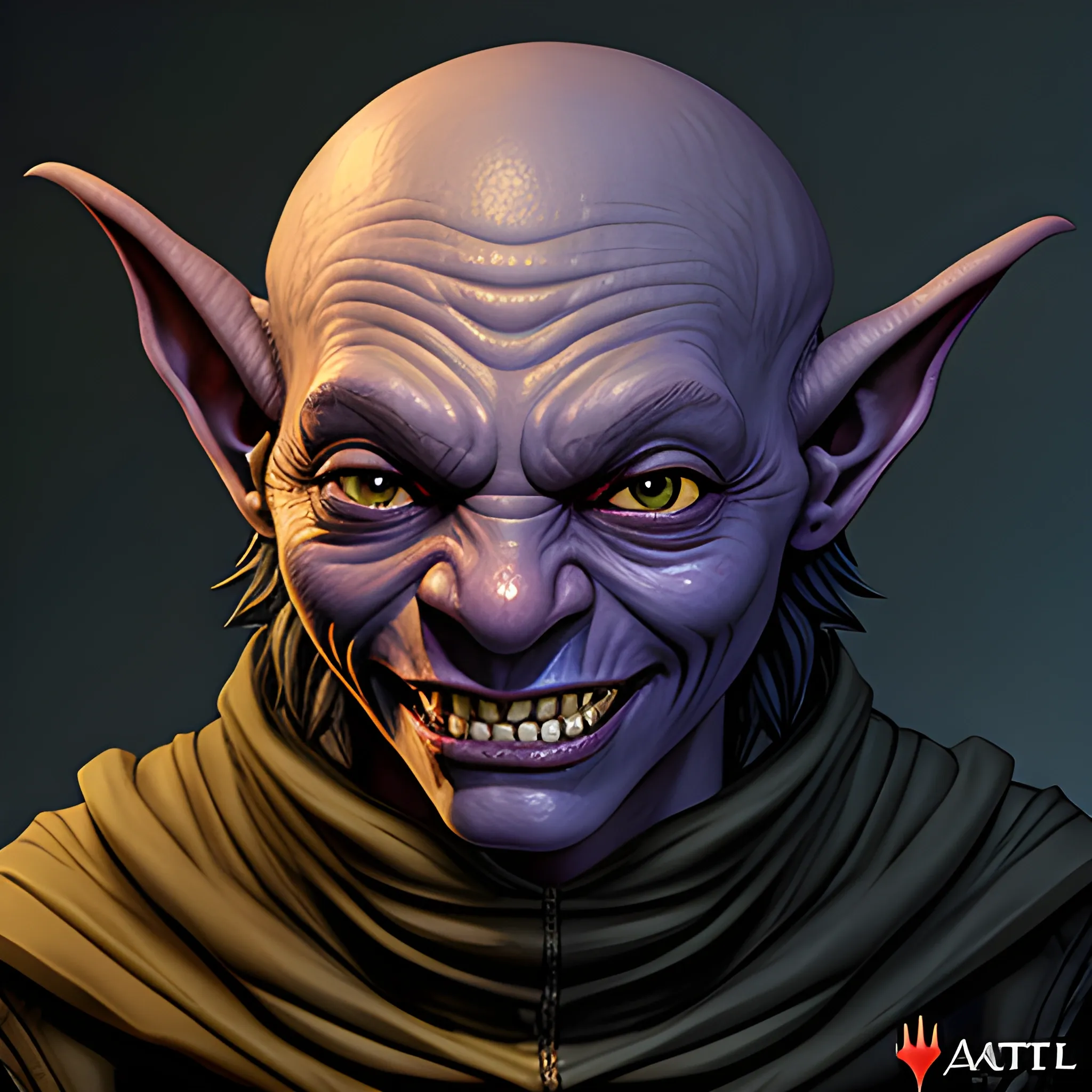 Magic the gathering art style, realistic evil goblin rogue