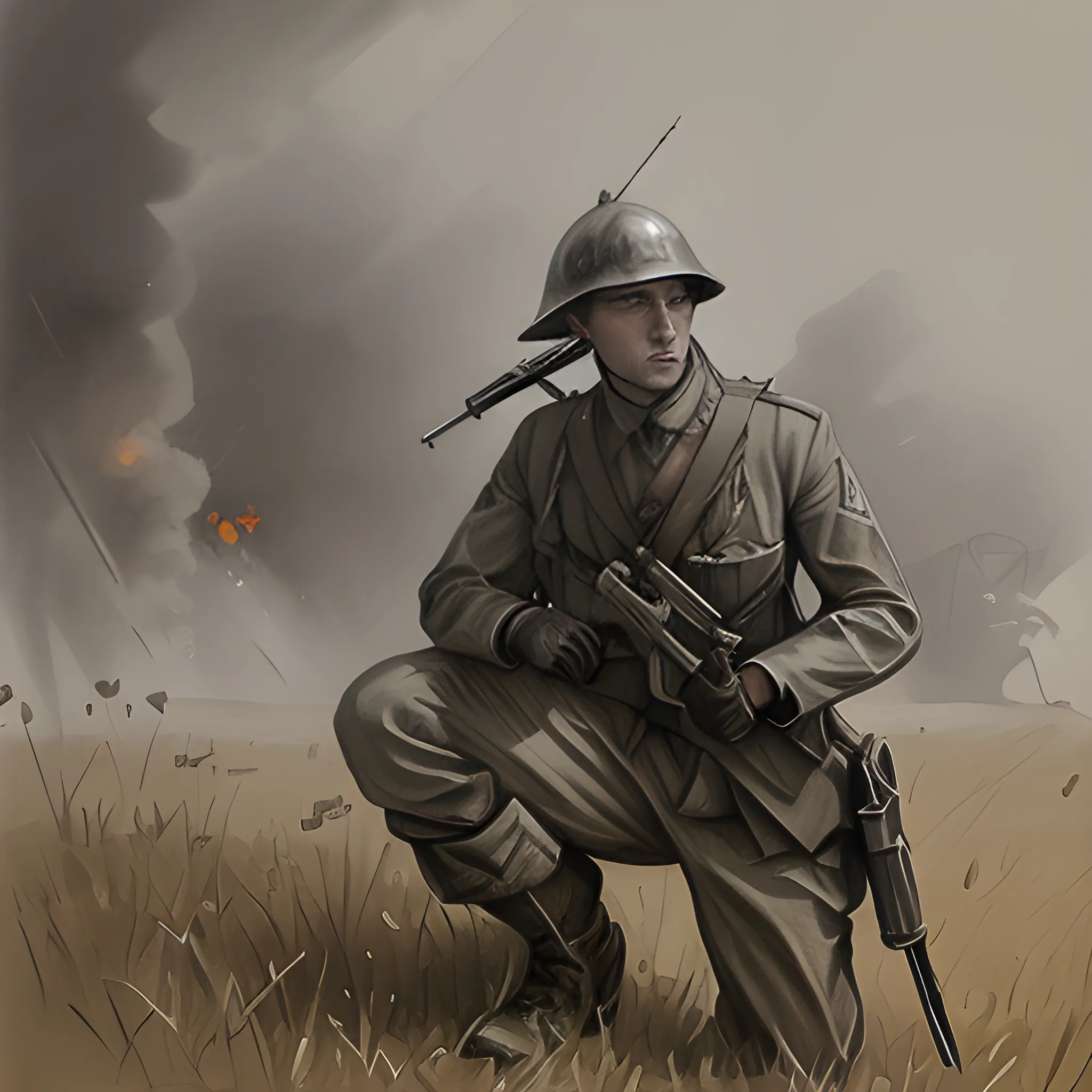 battlefield 1，MG14/17, Pencil Sketch, Oil Painting - Arthub.ai