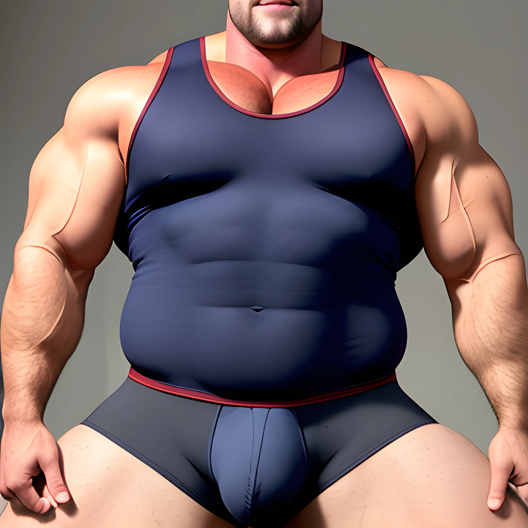 huge beefy man, singlet, big bulge, huge muscle ass, huge round, 