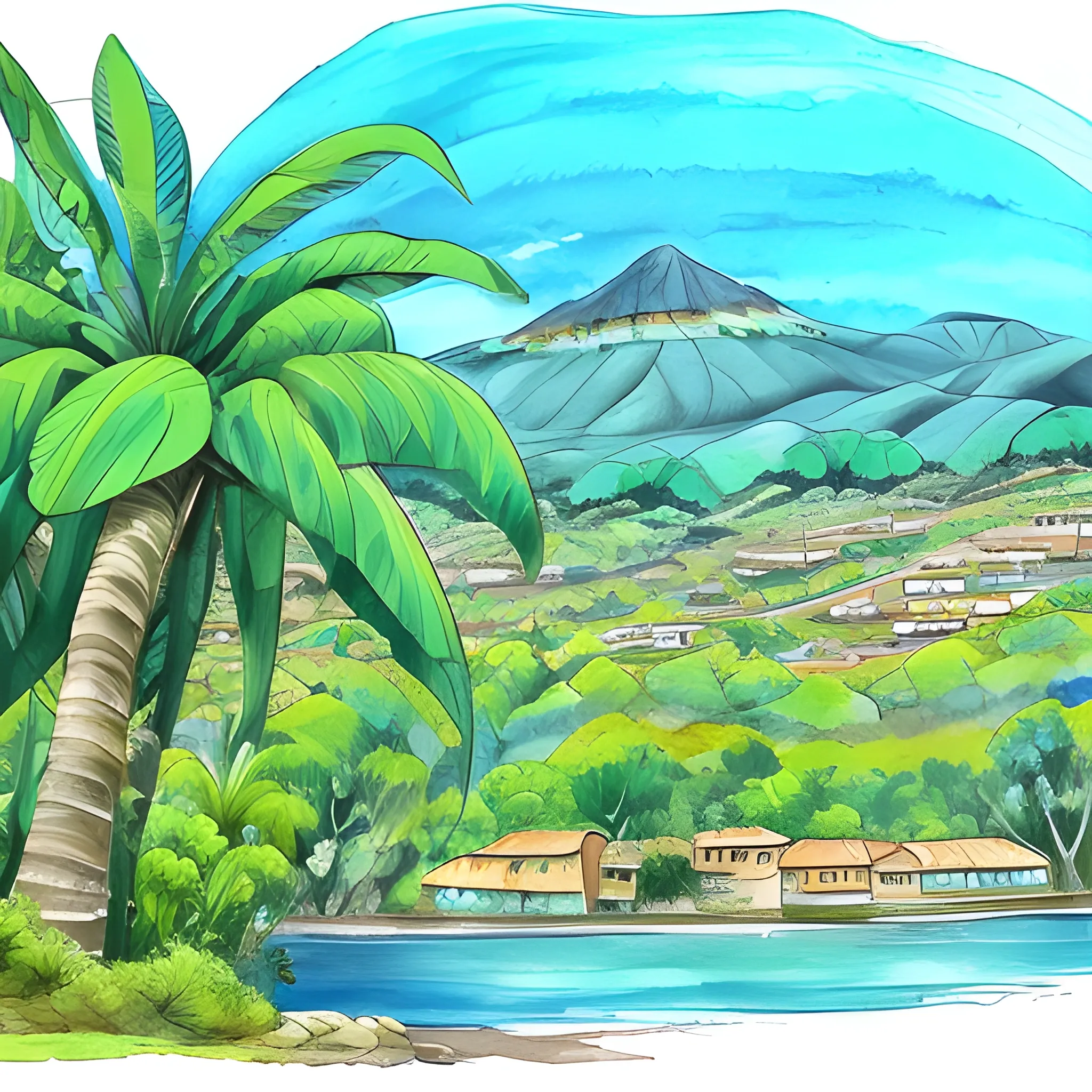 ojo, ceja, azul, verde, paisaje, dorado, cielo,, Cartoon, Water Color