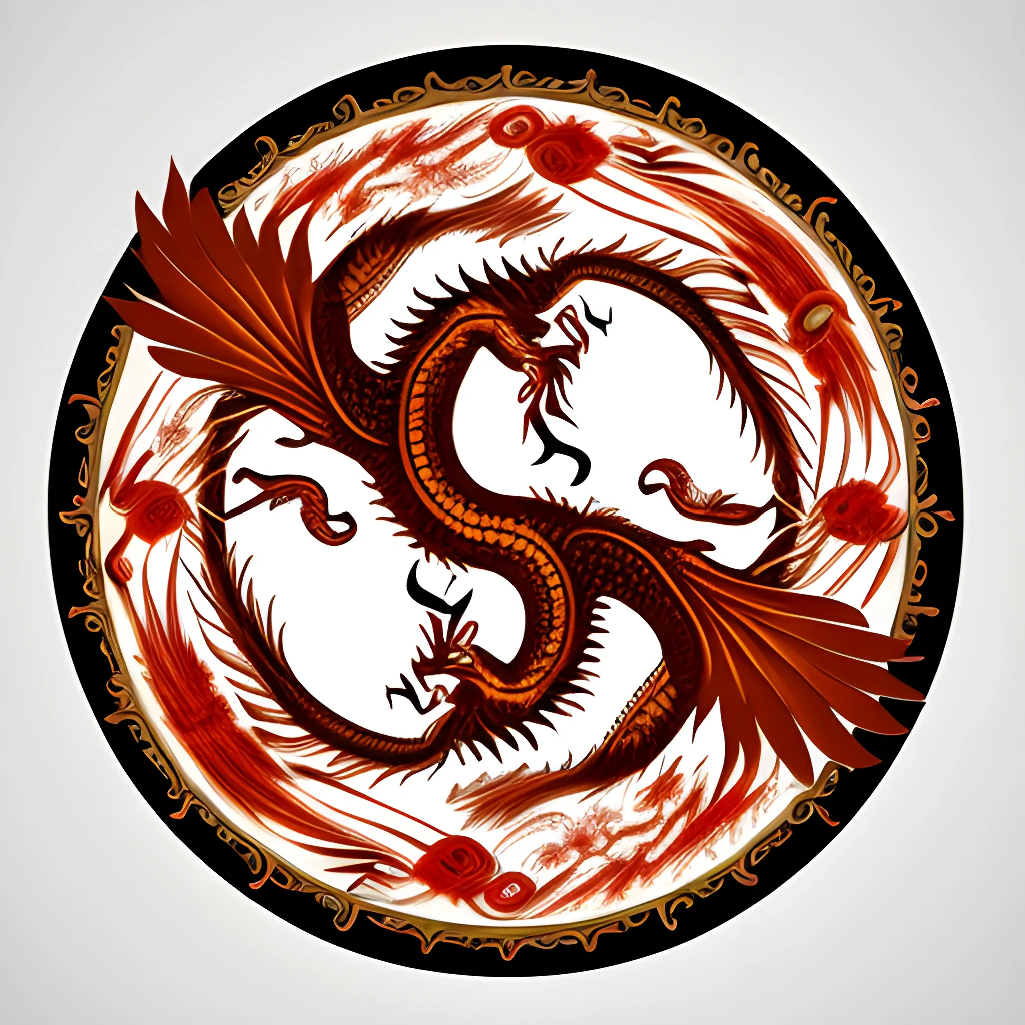 design a circular image of a Chinese dragon with wings spread
