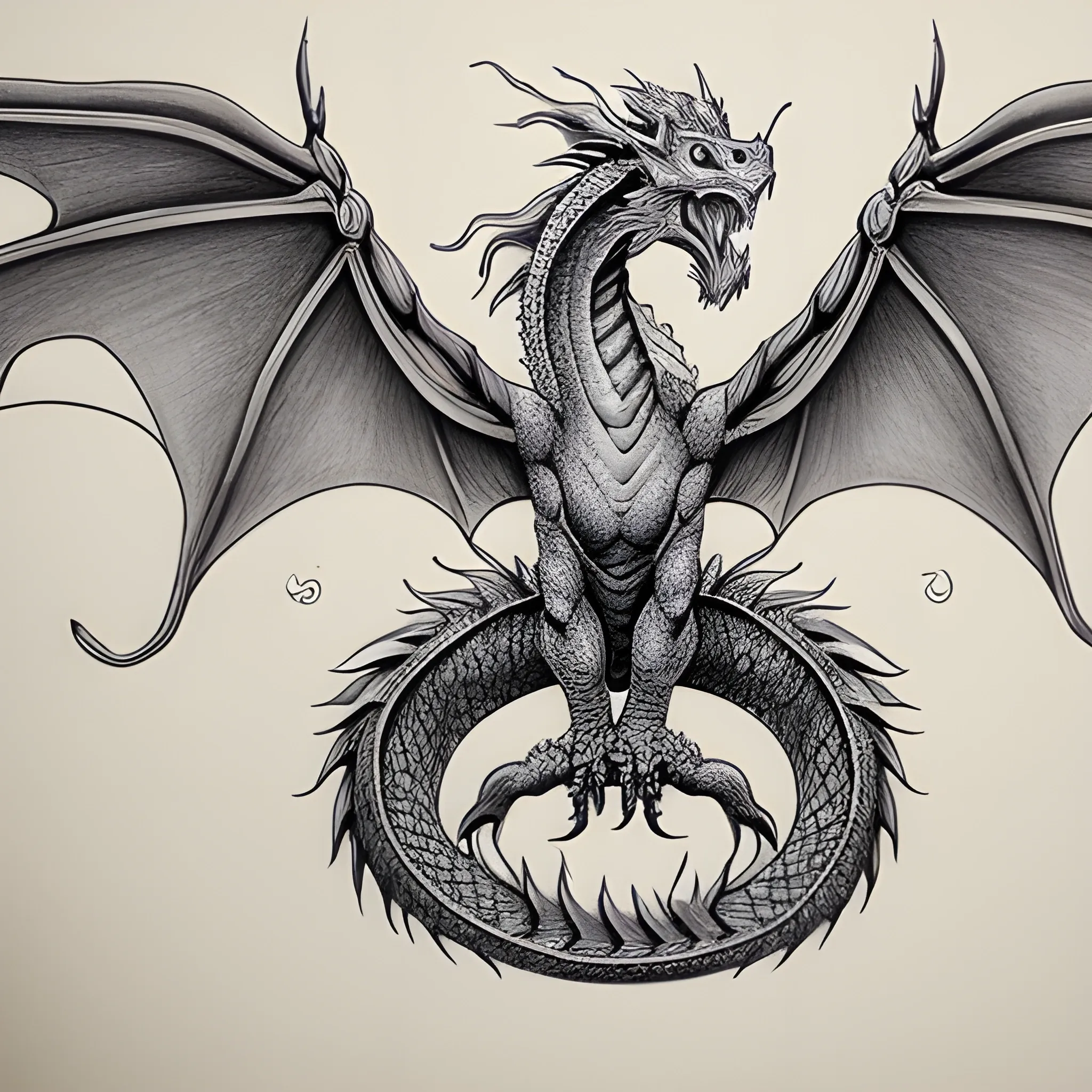 design a Japanese dragon drawing with wings spread, and neck ben ...
