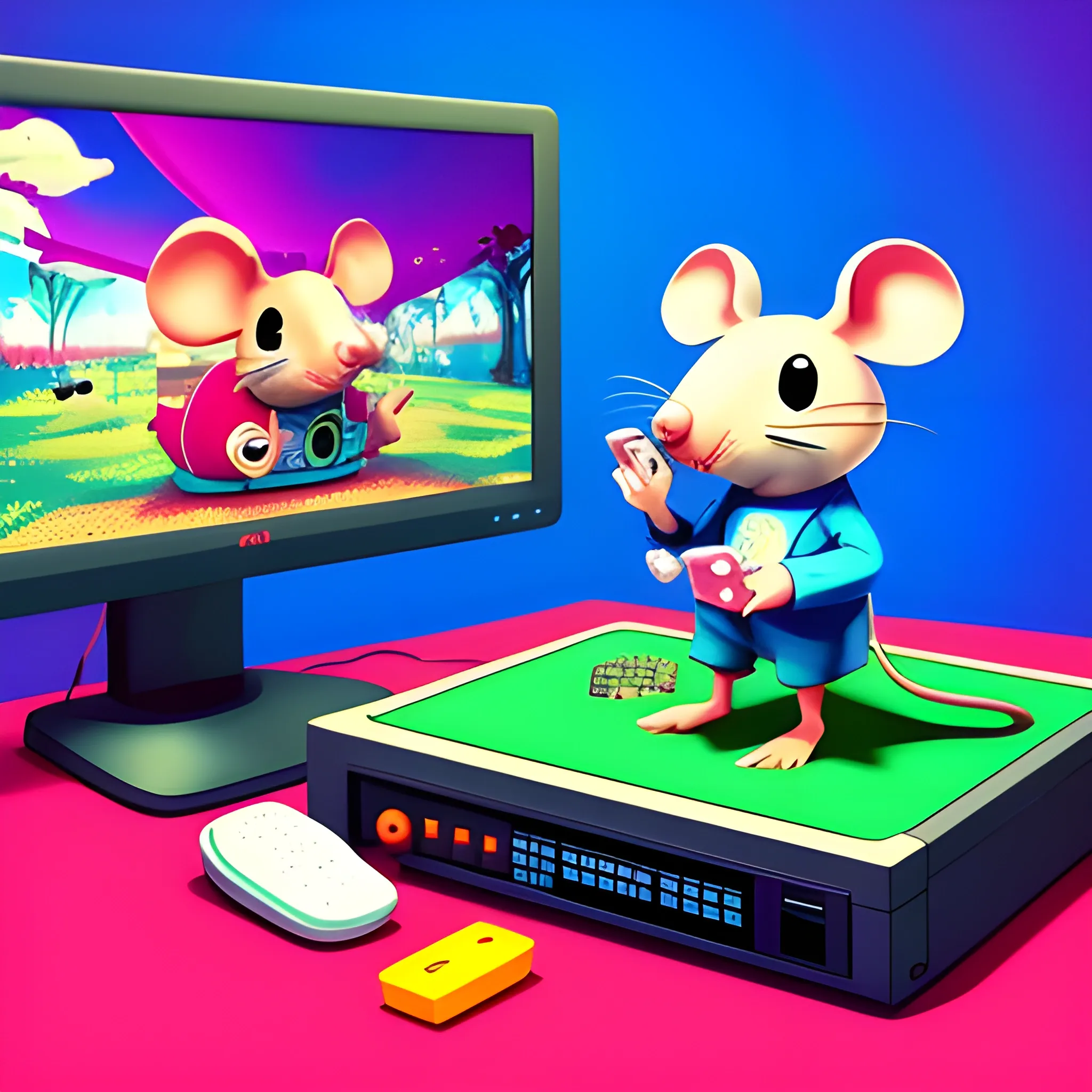 Mouse playing games，gamefi, Poster background image。, Trippy