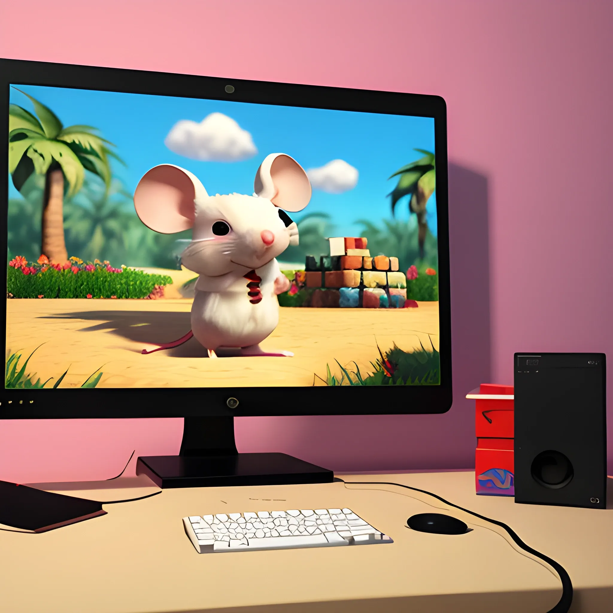 Mouse playing games，gamefi, Poster background image。, 3D