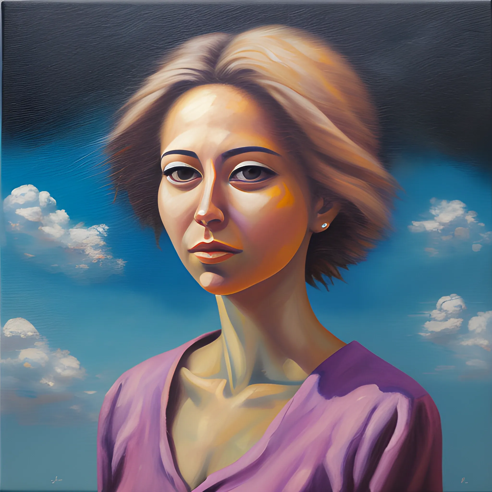 a woman in the sky, Oil Painting
