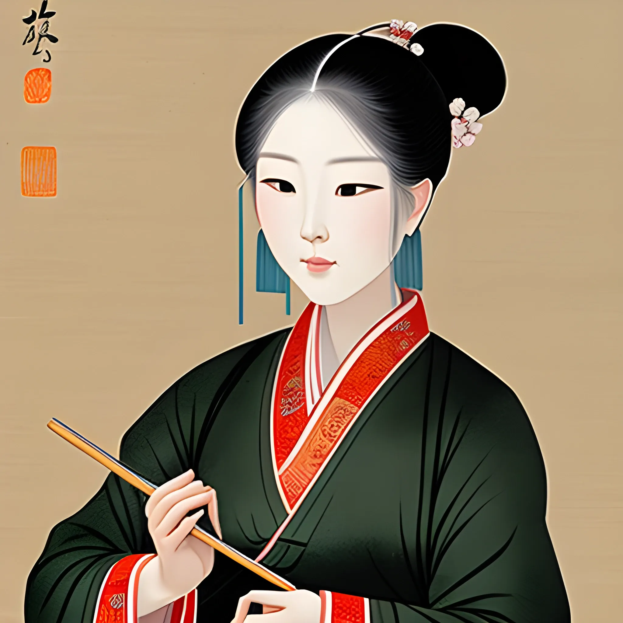 Pictures of ladies in ancient Chinese traditional painting style, elegant, master paintings